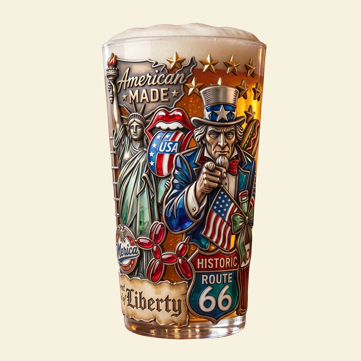 Rock Tongue Band American Made Uncle Sam - Personalized Beer Glass - Gift For Dad - Image 3