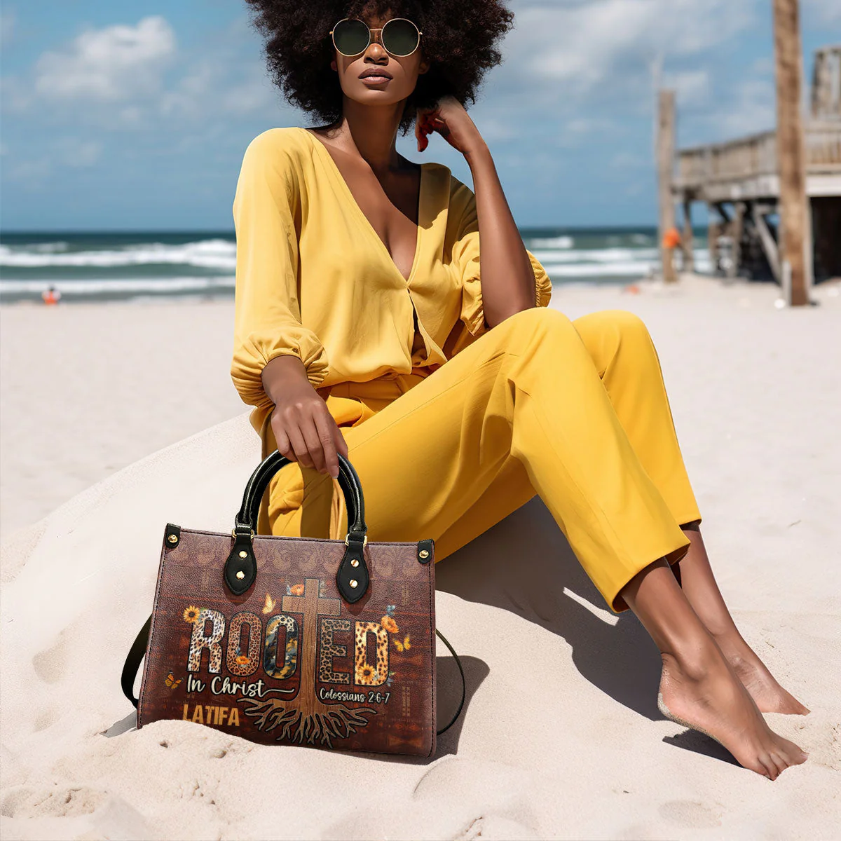 Rooted In Christ Cross Colossians 2:6-7 - Personalized African Leather Handbag - Christian Gift For Her | HD95 - Image 2