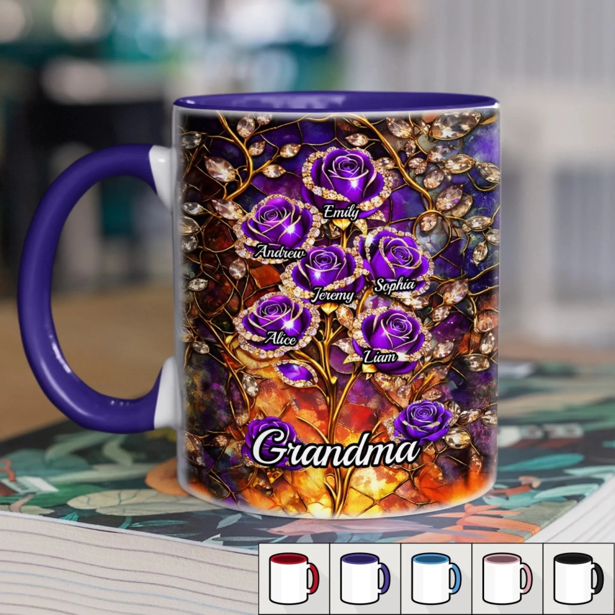 Rose Flower Grandma - Personalized Accent Mug - Gift For Mom, Grandma HN02