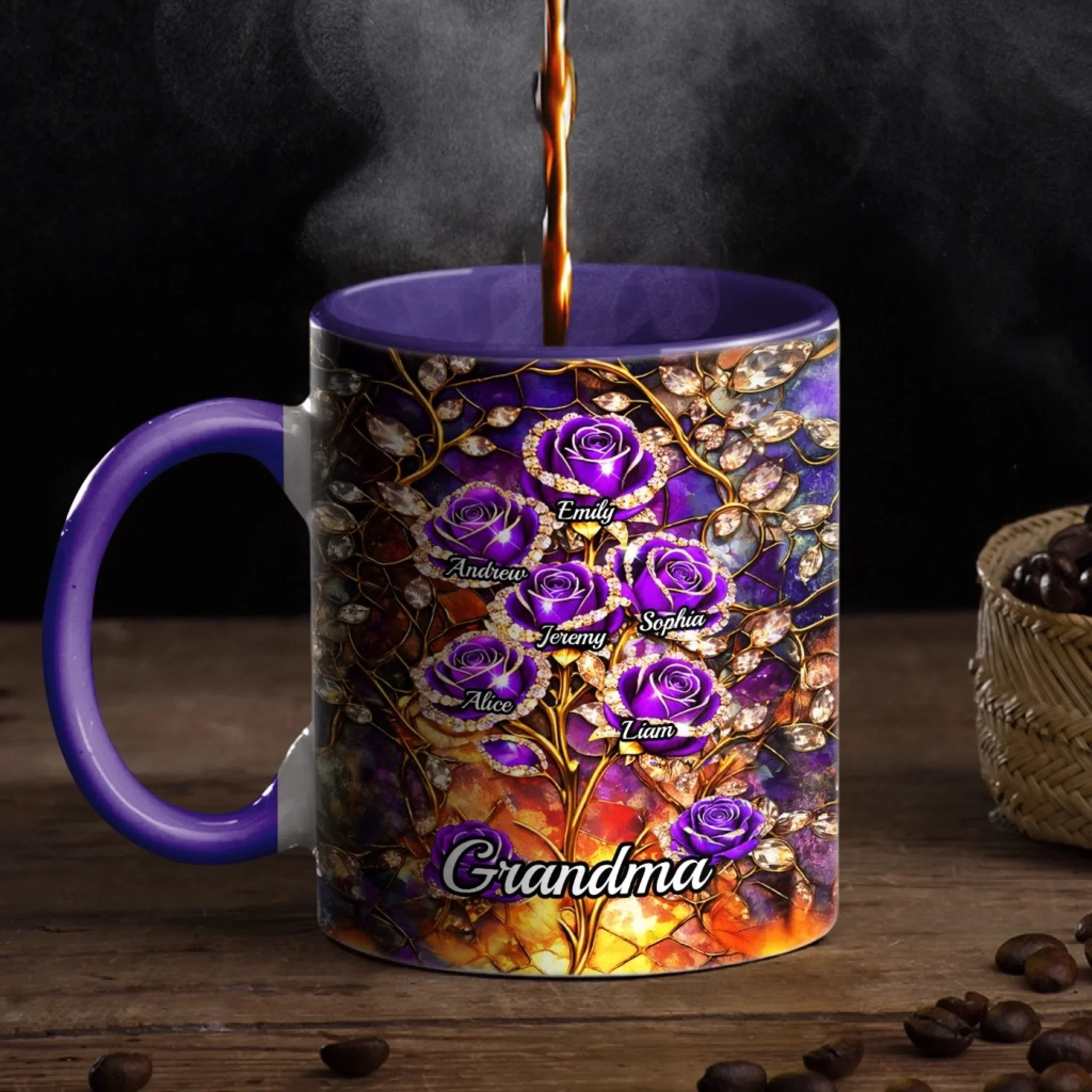 Rose Flower Grandma - Personalized Accent Mug - Gift For Mom, Grandma HN02 - Image 3