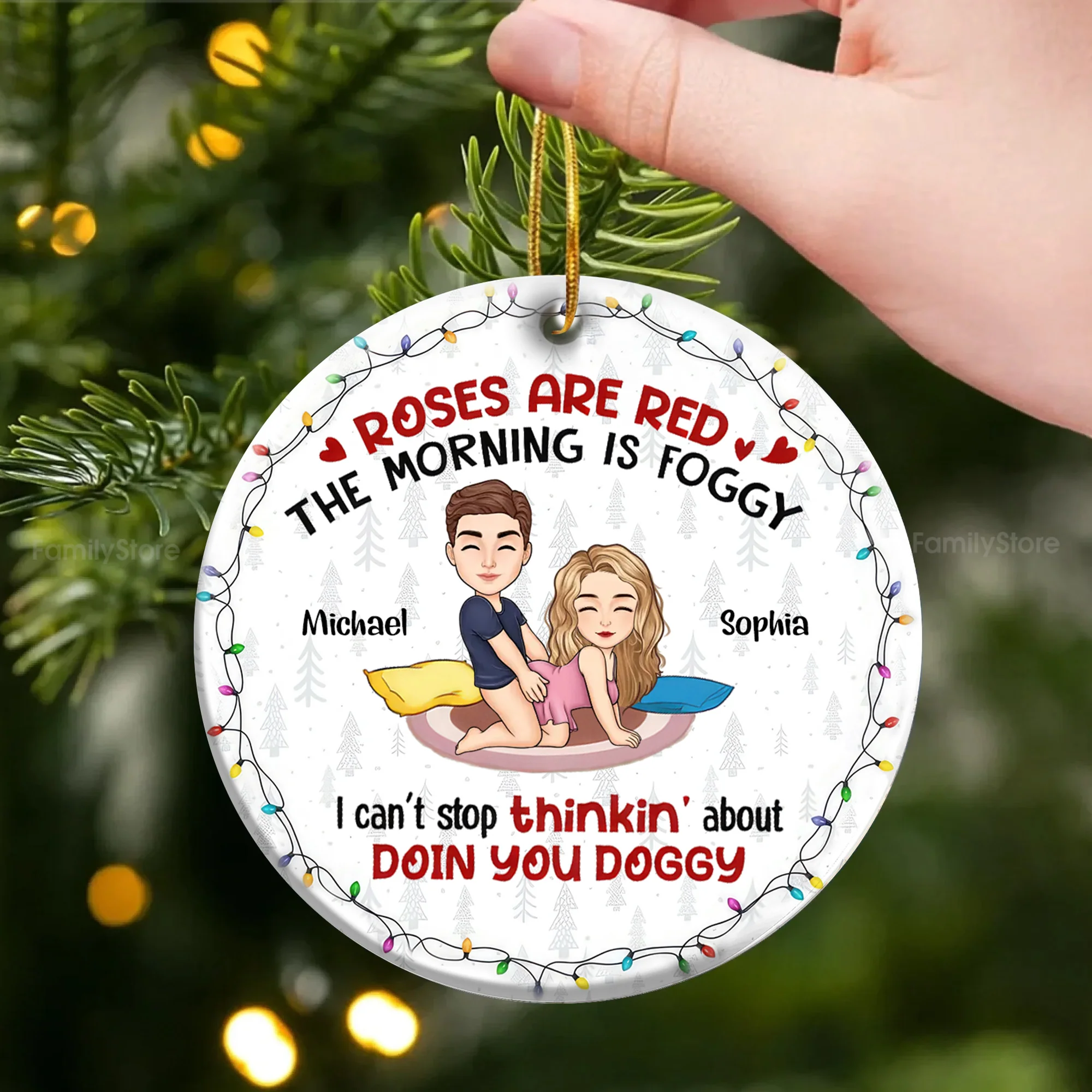 Roses Are Red The Morning Is Foggy - Personalized Ceramic Ornament - Gift For Couple | GR10 NL122 - Image 4