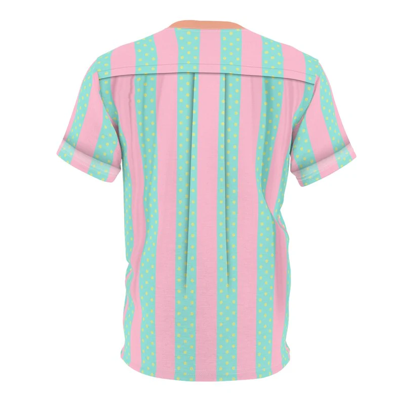Ryan Malibu Striped Pink And Green Mint Doll Movie T-Shirt - Image 2