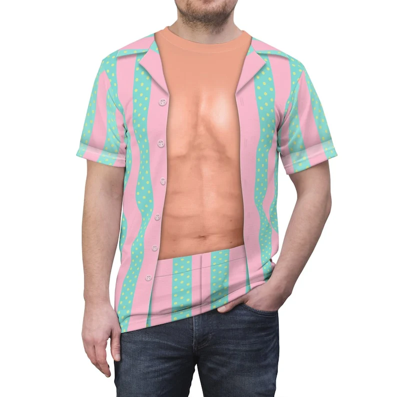 Ryan Malibu Striped Pink And Green Mint Doll Movie T-Shirt - Image 3