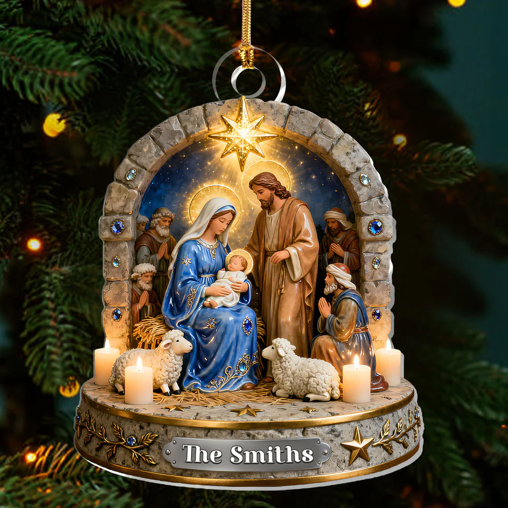 Sacred Night Nativity - Personalized 1-Layer Acrylic Ornament TD118 - Image 2