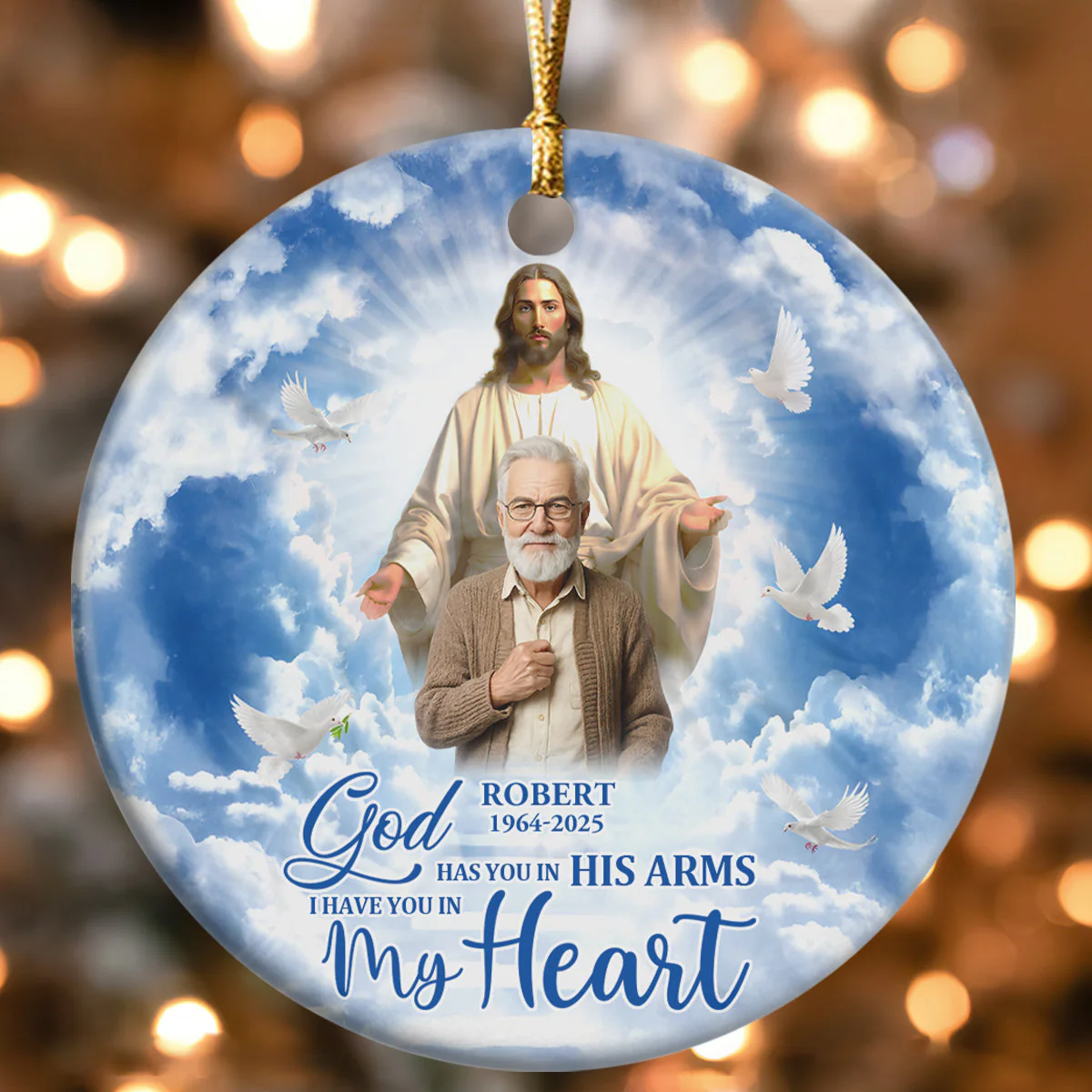 Safe In The Arms Of Jesus - Personalized Custom Photo Ceramic Ornament - Memorial Gift NL122 - Image 4