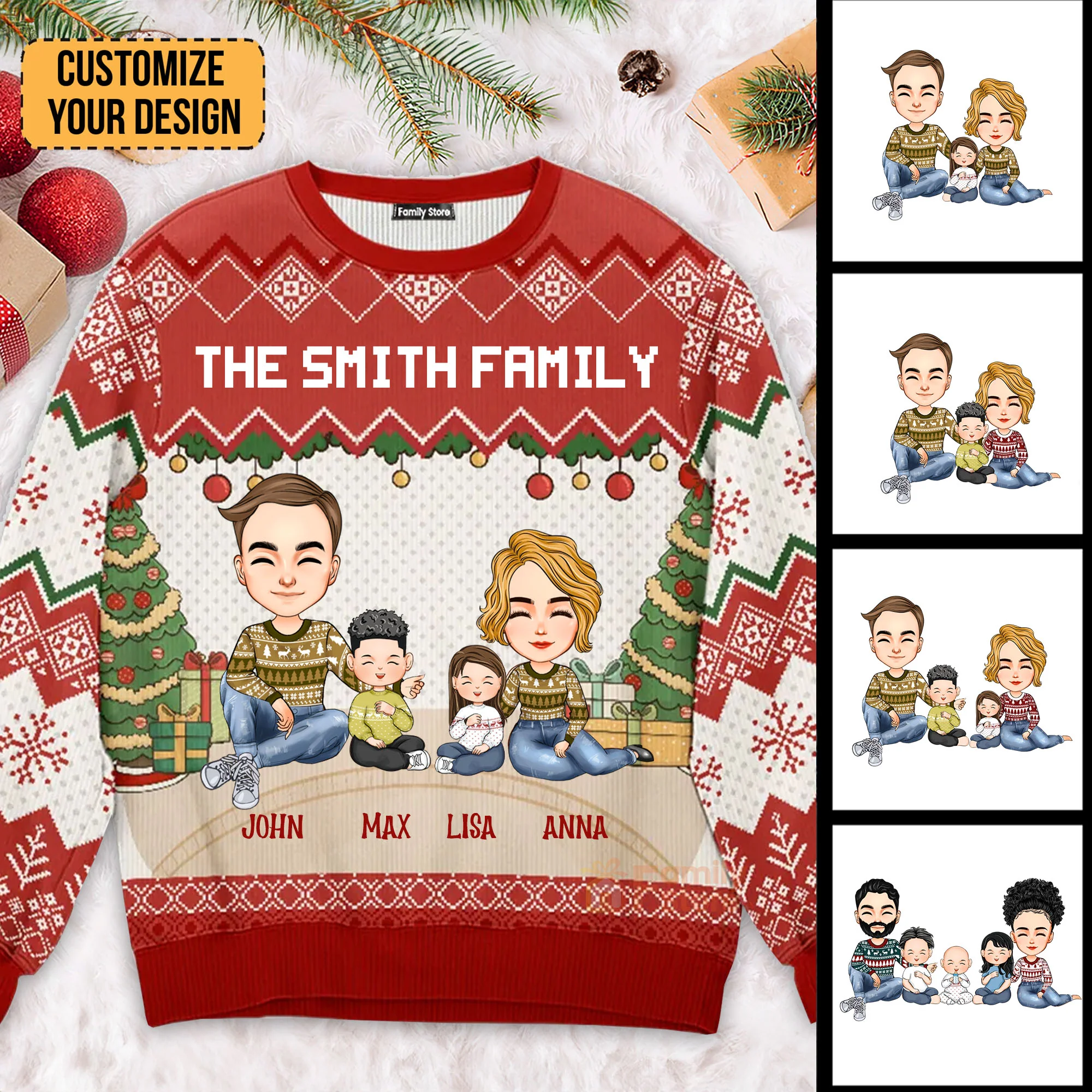 Santa Claus Brings Us Gifts On Christmas - Gift For Family Member  - Personalized Ugly Sweatshirt  NA94 CL33 - Image 2
