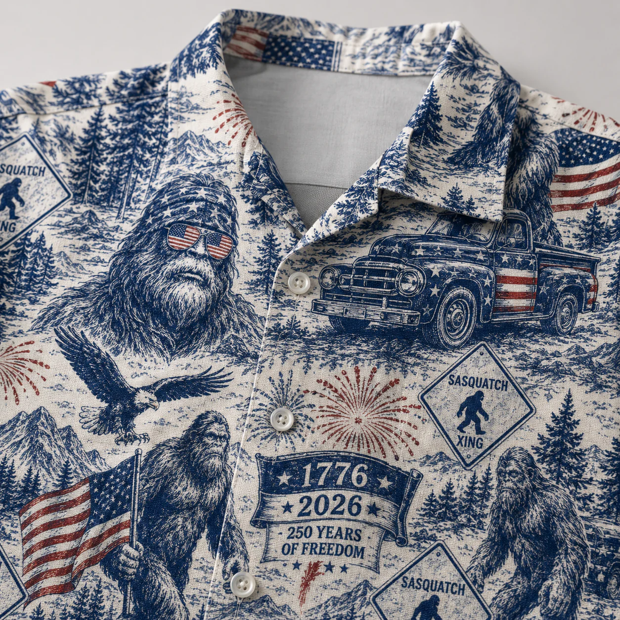 Toile De jouy Sasquatch 250 Years Of Freedom American Flag - Hawaiian Shirt - Gift for Patriots - Image 4