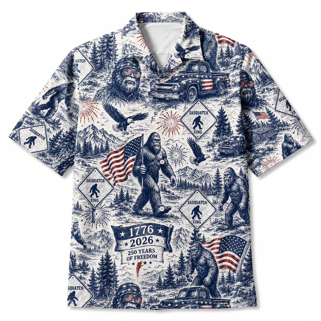 Toile De jouy Sasquatch 250 Years Of Freedom American Flag - Hawaiian Shirt - Gift for Patriots - Image 5