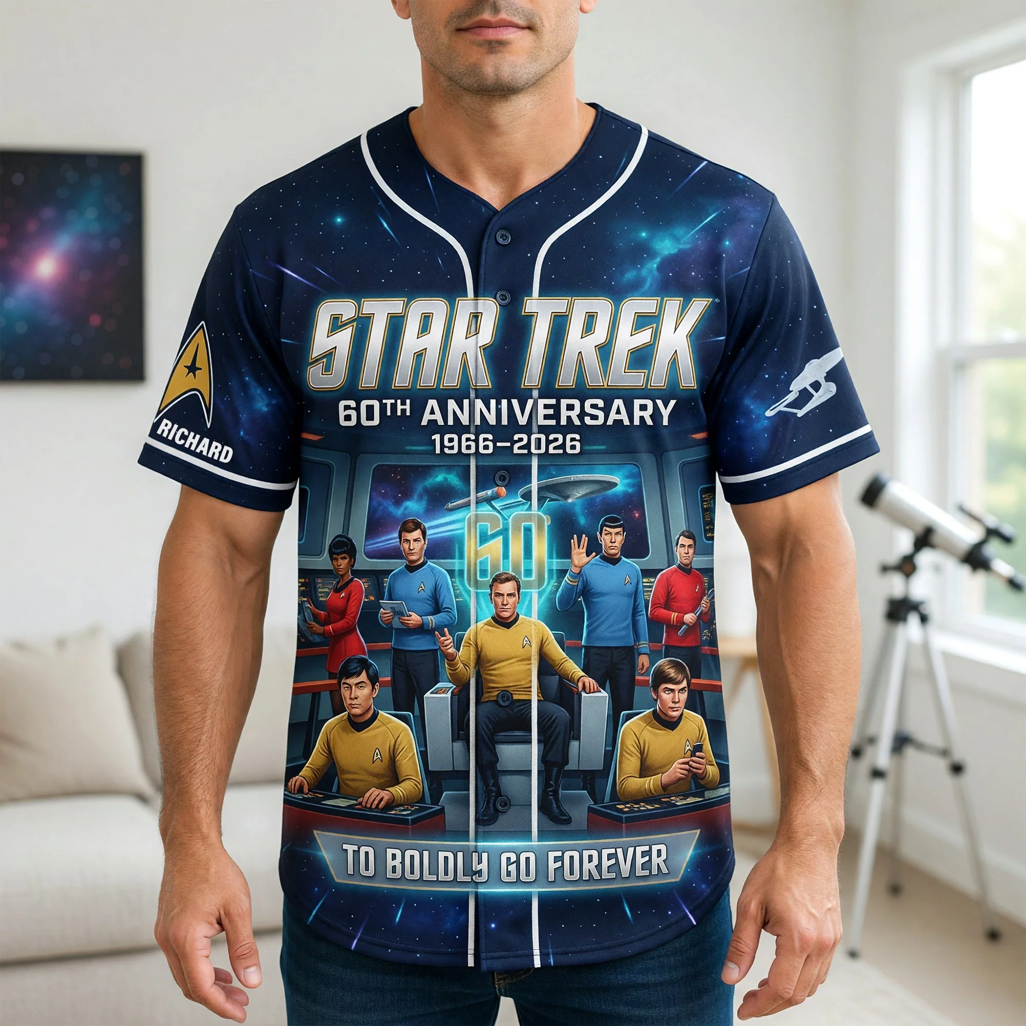 SaTr 60th Anniversary To Boldly Go Forever - Personalized Baseball Jersey - Gift For Sci Fi Fans - Image 2