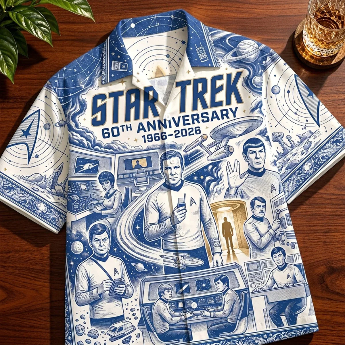 SaTr Celebrate 60th Anniversary - Personalized Blue Toile de Jouy Hawaiian Shirt - Gift For Movie Fans - Image 3