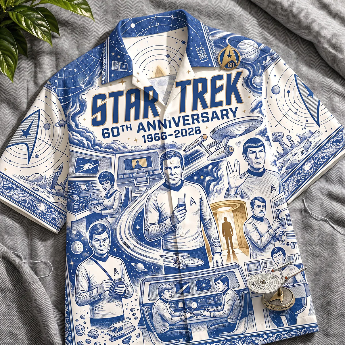 SaTr Celebrate 60th Anniversary - Personalized Blue Toile de Jouy Hawaiian Shirt - Gift For Movie Fans - Image 4