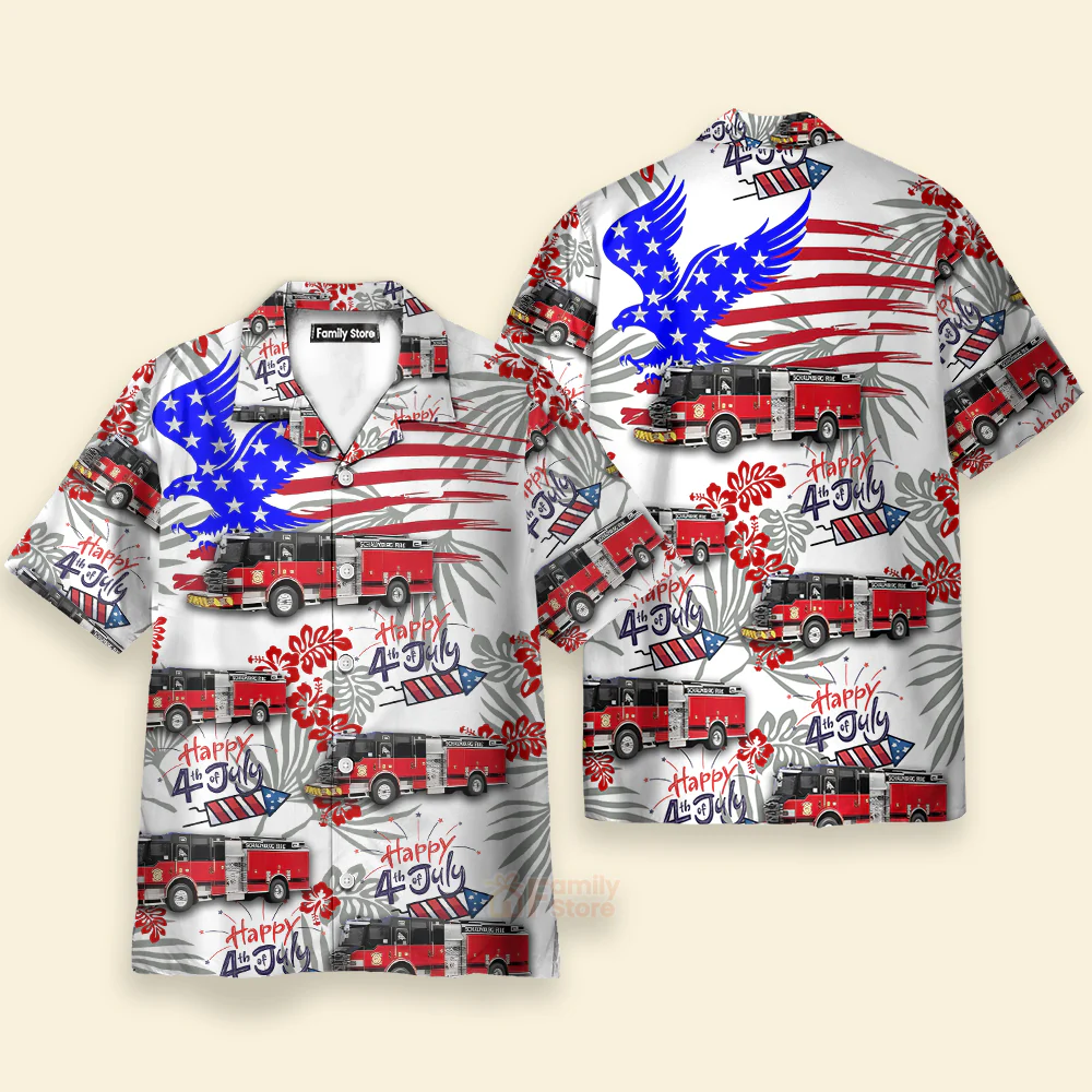 Schaumburg, Illinois, Schaumburg Fire Department, 4Th Of July Hawaiian Shirt - Image 2