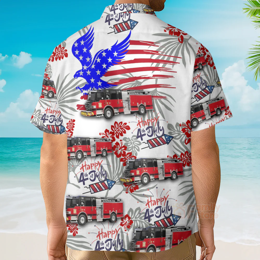 Schaumburg, Illinois, Schaumburg Fire Department, 4Th Of July Hawaiian Shirt - Image 4