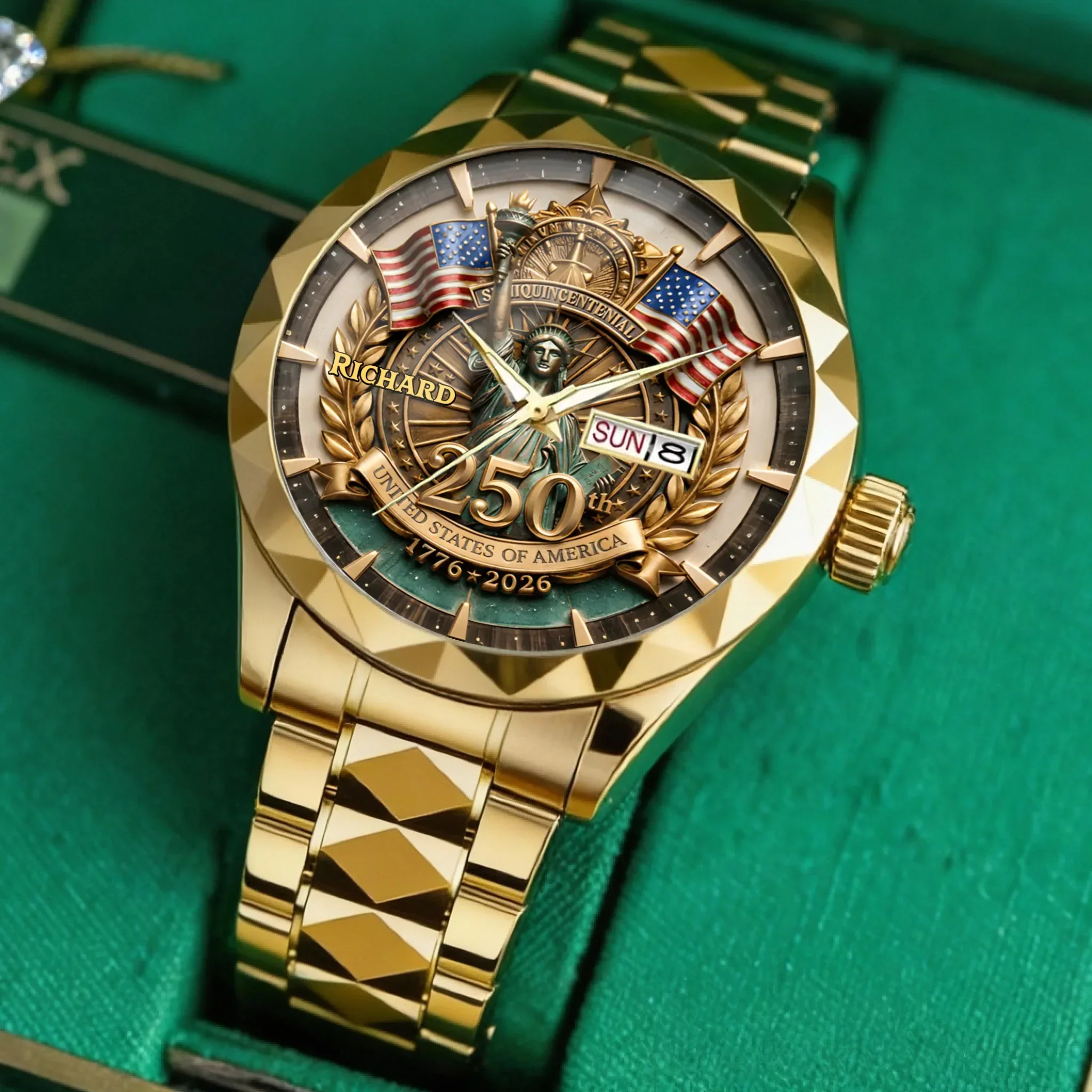 Semiquincentennial 250th USA Anniversary - Personalized Men's Wrist Watch - Gift For Men, Patriots