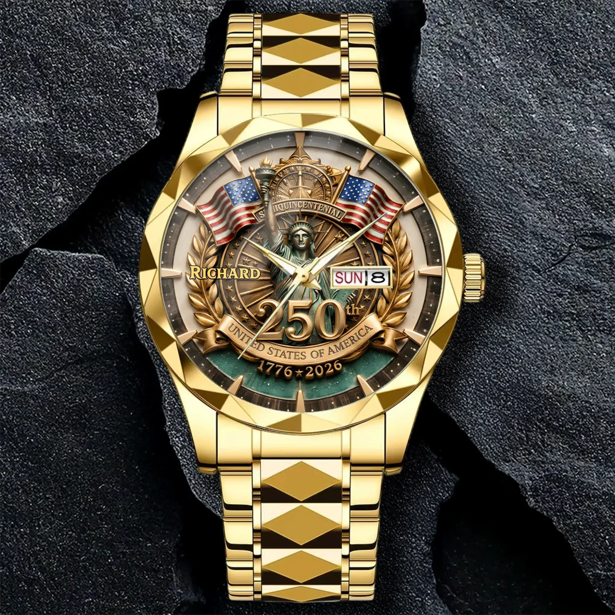 Semiquincentennial 250th USA Anniversary - Personalized Men's Wrist Watch - Gift For Men, Patriots - Image 2
