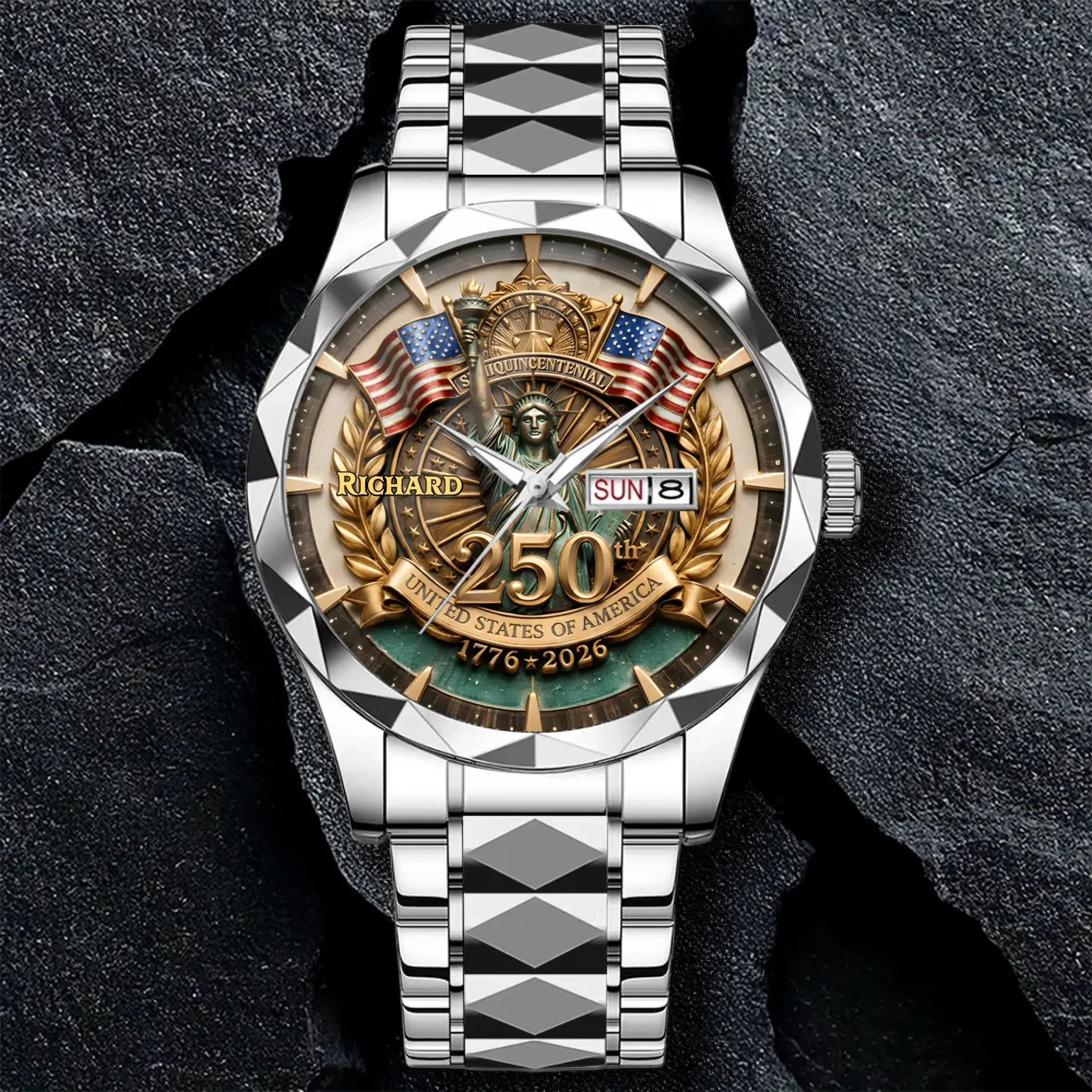 Semiquincentennial 250th USA Anniversary - Personalized Men's Wrist Watch - Gift For Men, Patriots - Image 3