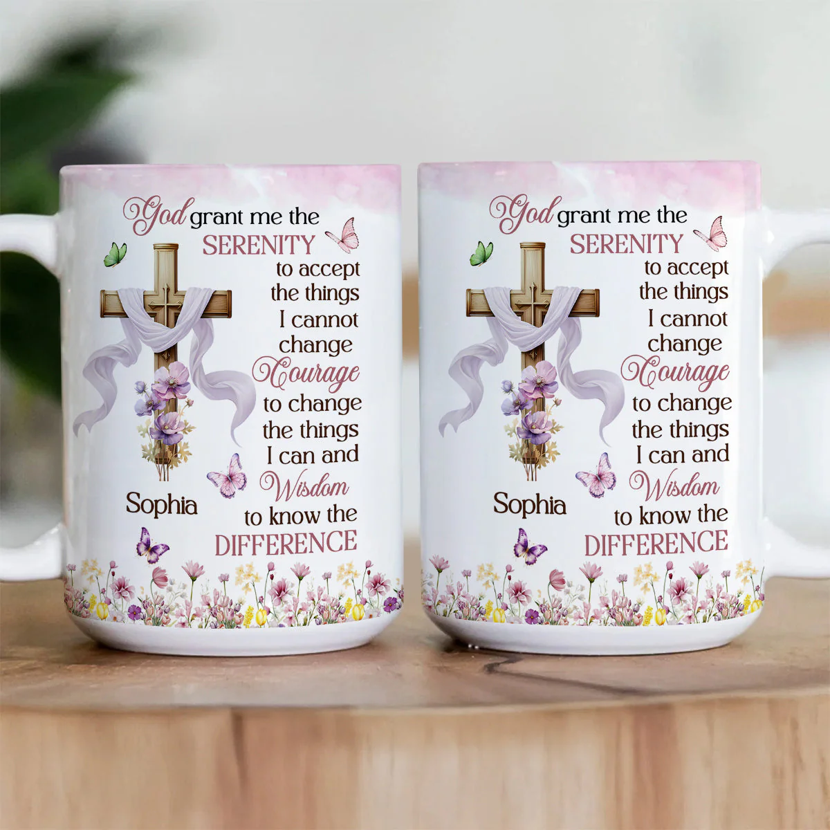 Serenity Prayer with Cross & Flowers - Personalized Mug - Christian Gift - Image 3