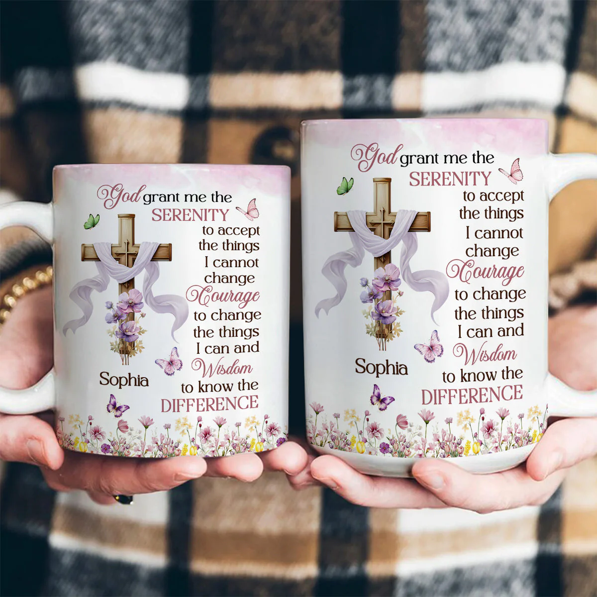 Serenity Prayer with Cross & Flowers - Personalized Mug - Christian Gift - Image 4