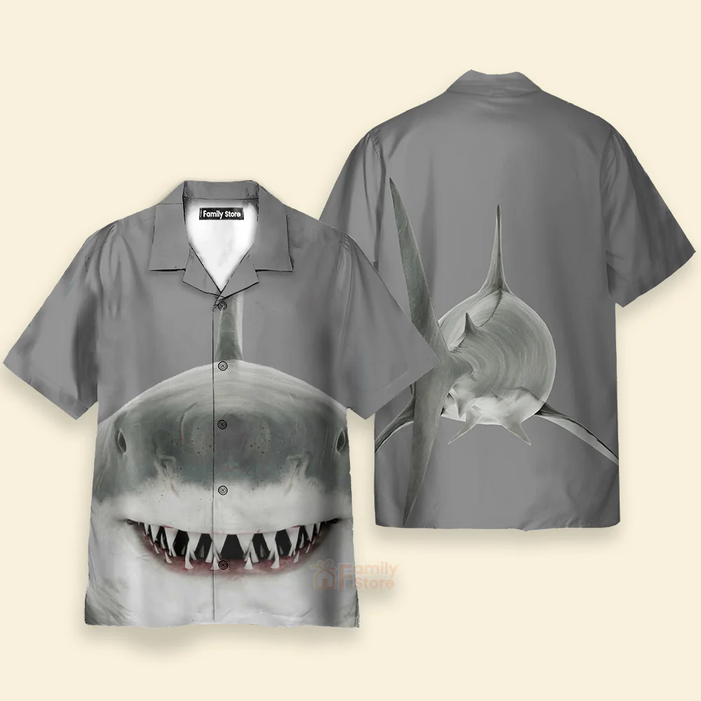 Shark Smile Hawaiian Shirt, Shark Button Up Shirt For Adults - Image 2