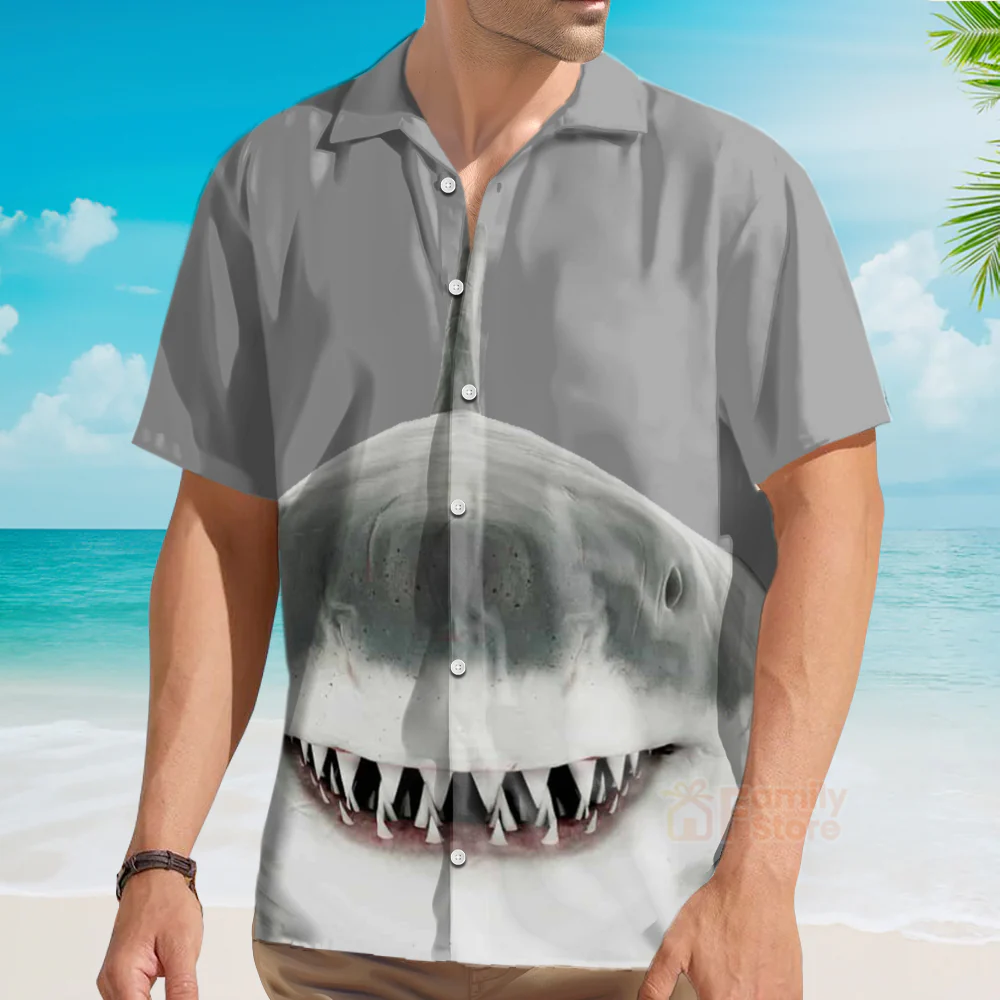 Shark Smile Hawaiian Shirt, Shark Button Up Shirt For Adults - Image 3