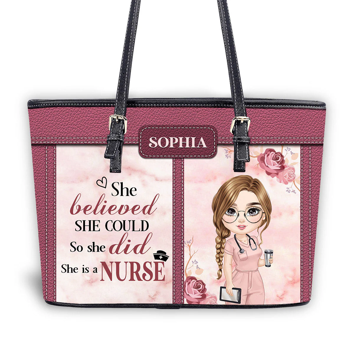 She Believed She Could - Personalized Leather Tote Bag - Gift For Nurse | NR4 HH01