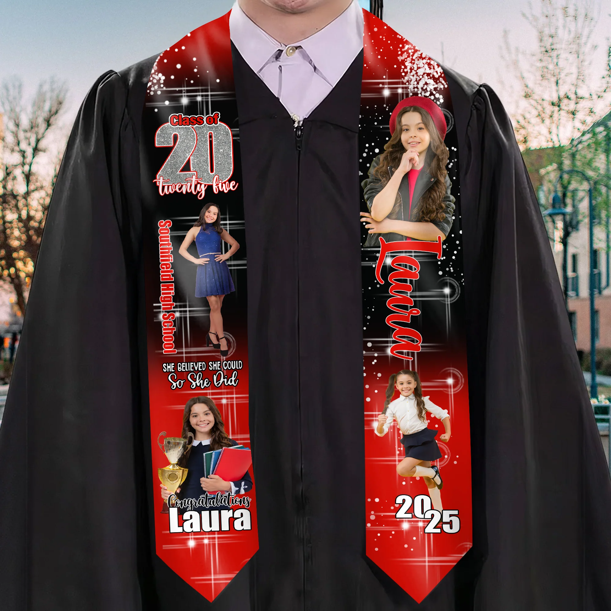 She Believed She Could So She Did - Personalized Graduation Stoles - Graduation Gift, Senior Gift | Custom Photo NH96 - Image 2