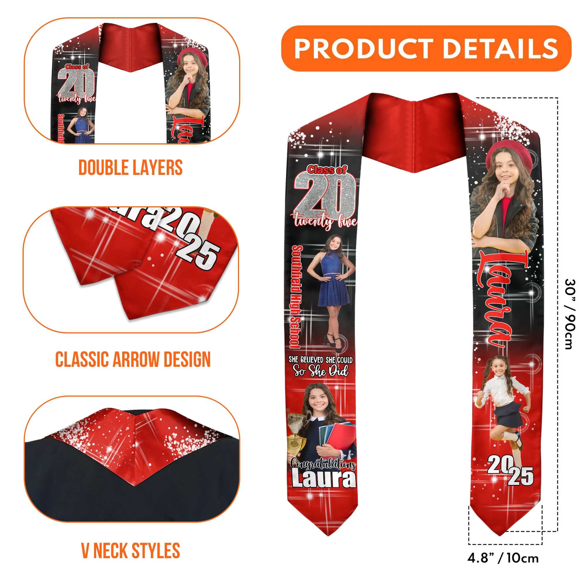 She Believed She Could So She Did - Personalized Graduation Stoles - Graduation Gift, Senior Gift | Custom Photo NH96 - Image 5