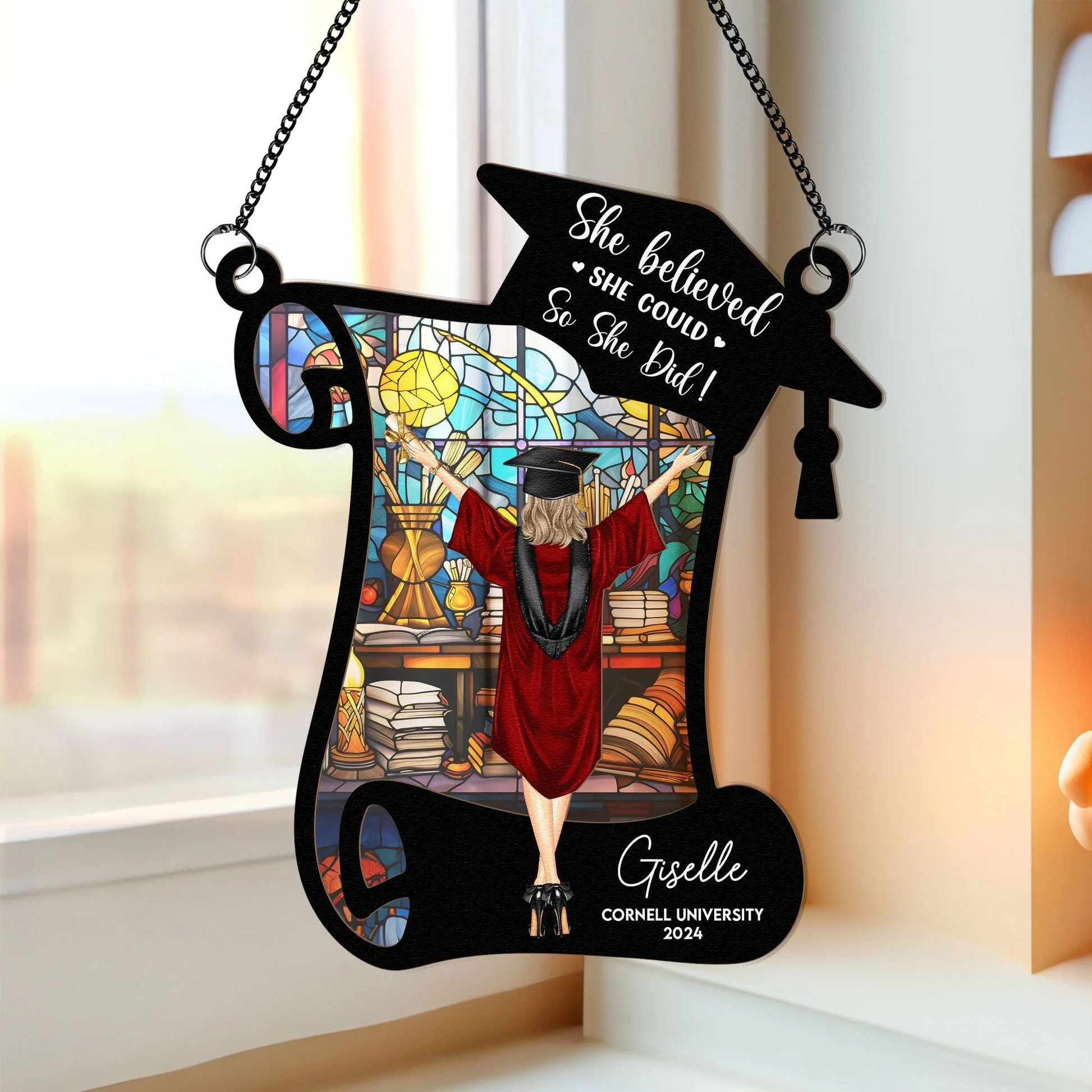 She Believed She Could So She Did! - Personalized Window Hanging Window Hanging Suncatcher Ornament - GR4 PT