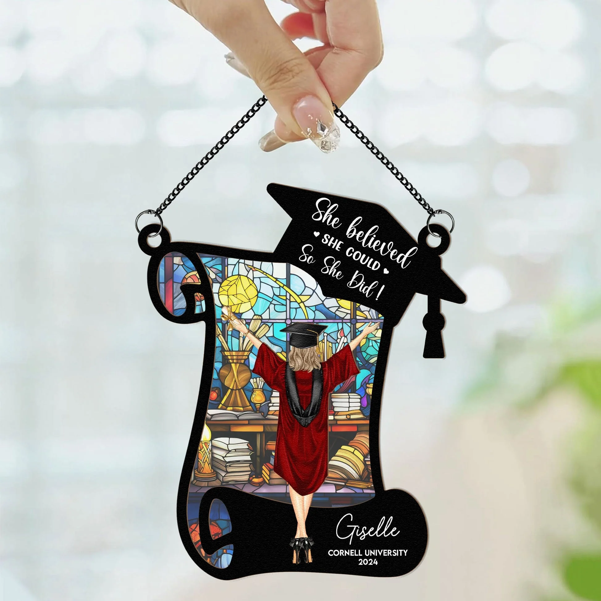 She Believed She Could So She Did! - Personalized Window Hanging Window Hanging Suncatcher Ornament - GR4 PT - Image 2