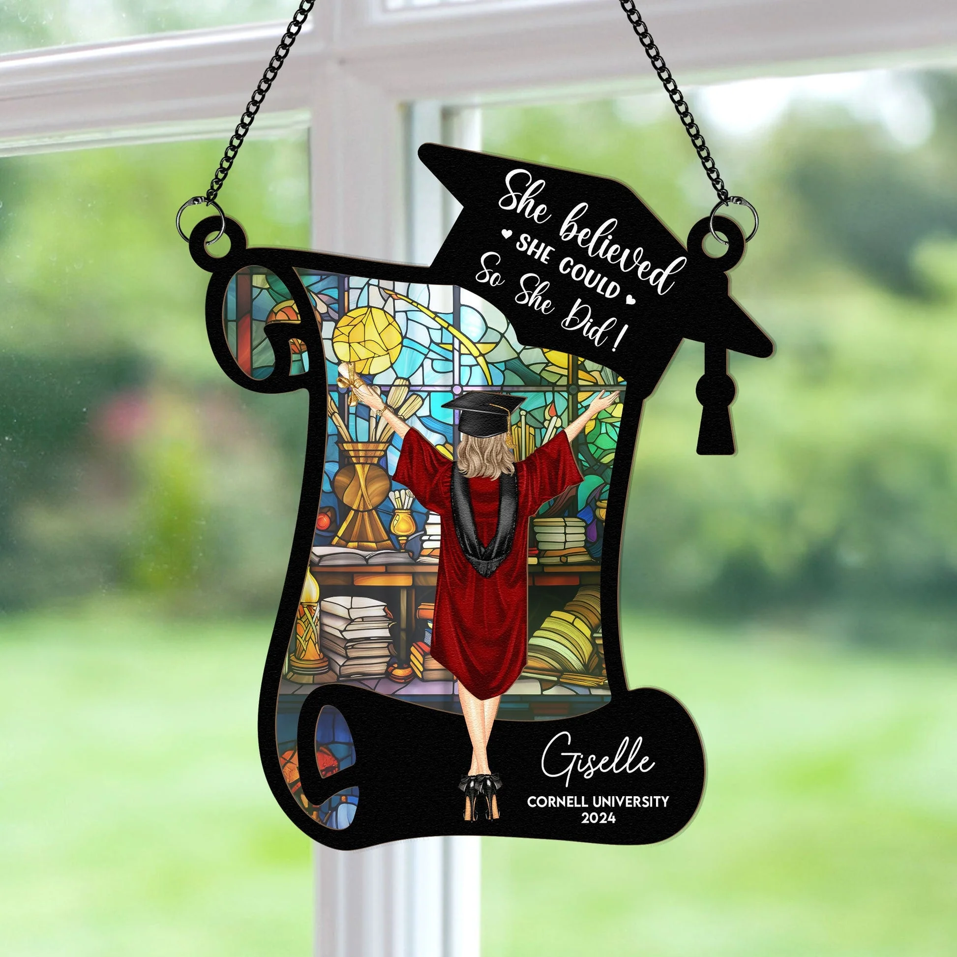 She Believed She Could So She Did! - Personalized Window Hanging Window Hanging Suncatcher Ornament - GR4 PT - Image 3