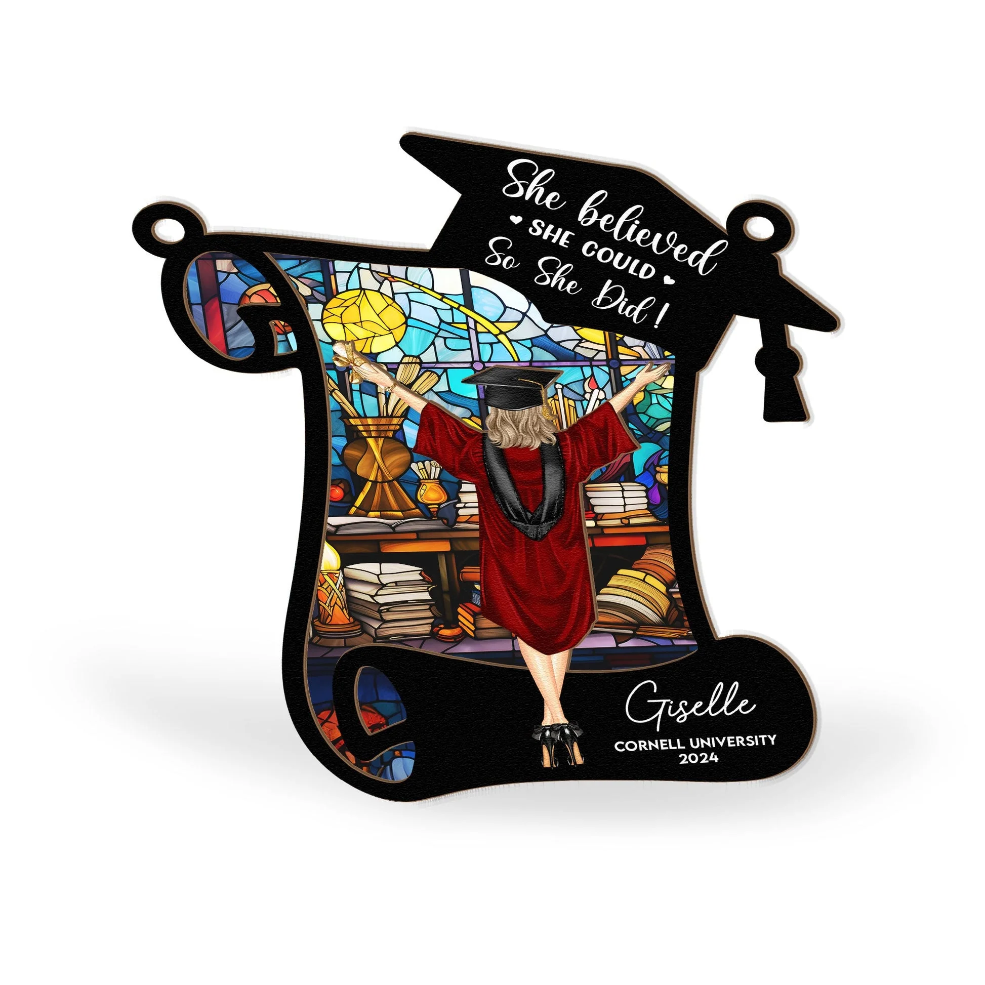 She Believed She Could So She Did! - Personalized Window Hanging Window Hanging Suncatcher Ornament - GR4 PT - Image 4