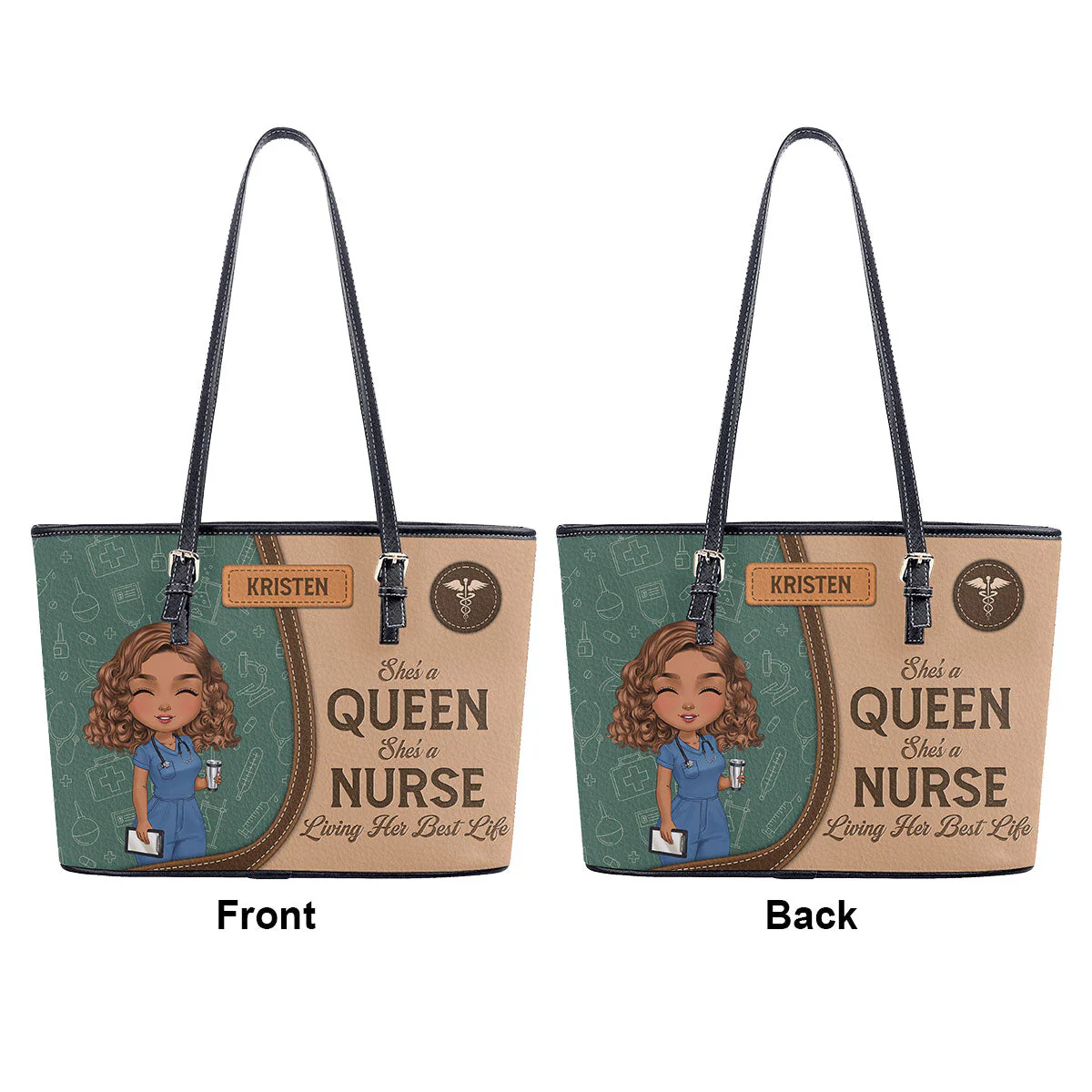 She Is A Nurse Queen - Personalized Leather Tote Bag - Gift For Nurse | NR4 HH01 - Image 6