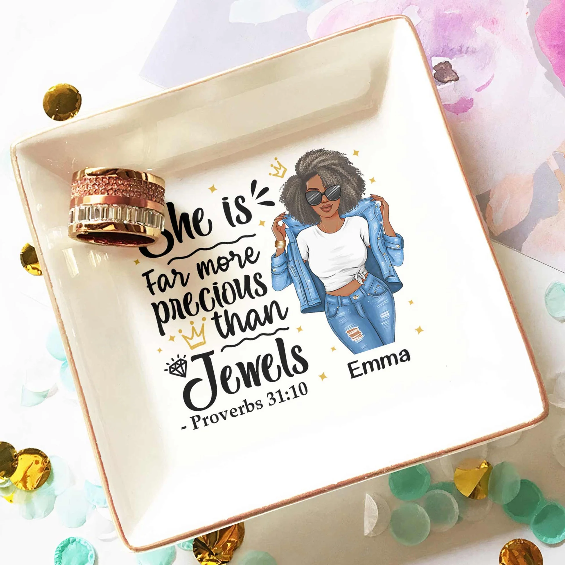 She Is Far More Precious Than Jewel - Personalized Jewelry Dish - Gift For Black African Women, Besties, Friends, Sisters, For Me Gift - GR3 NA94 - Image 4