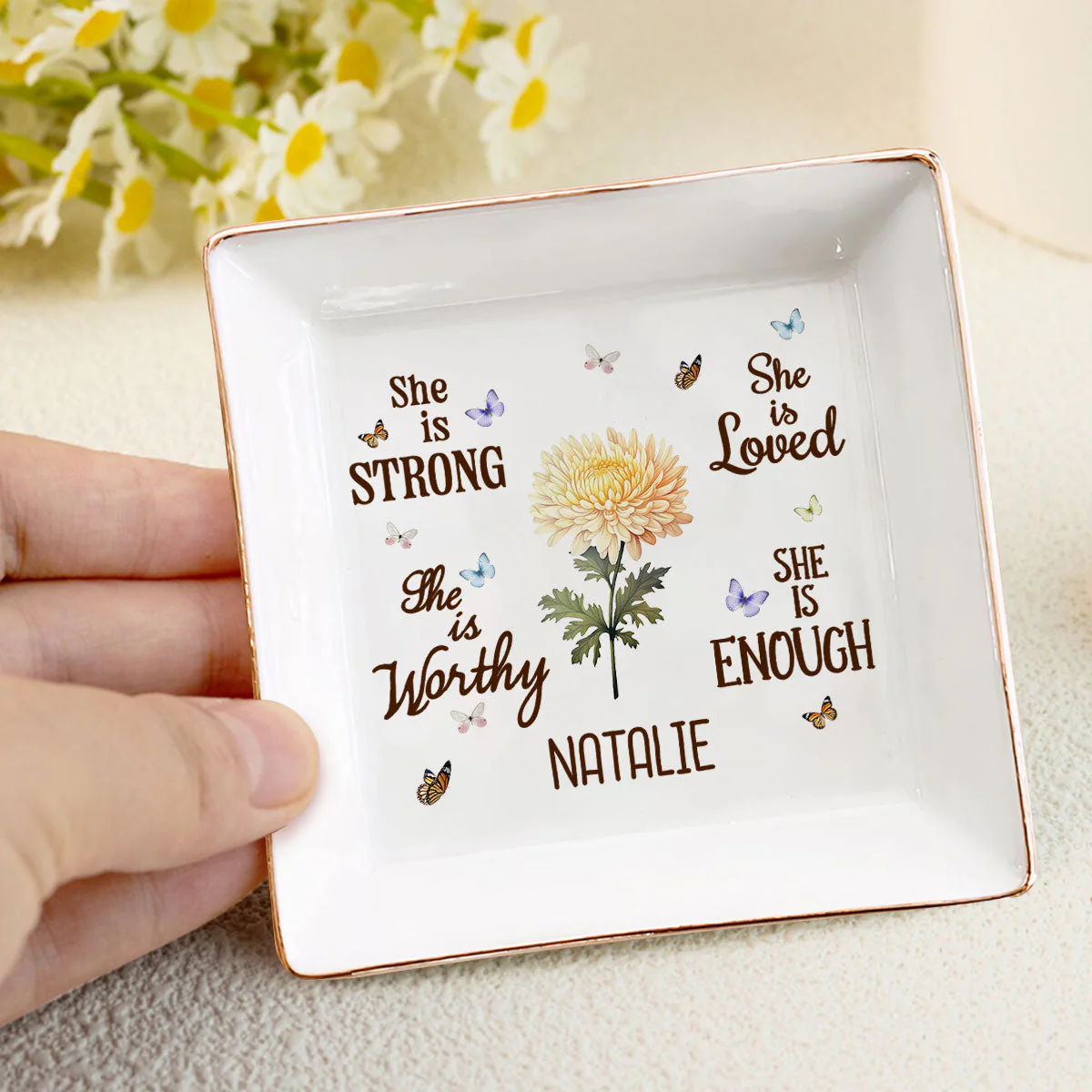 She Is Strong She Is Worthy She Is Loved She Is Enough - Personalized Jewelry Dish - Gift For Grandma, Mom, Girlfriend, Wife, Bestie, Sister - NH96 - Image 4