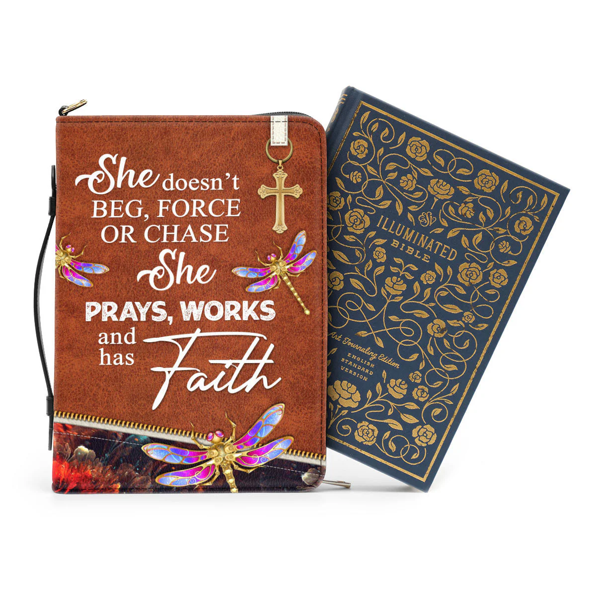 She Prays, Works, And Has Faith Pretty Dragonfly - Unique Personalized Bible Covers - AT4081413 - Image 4