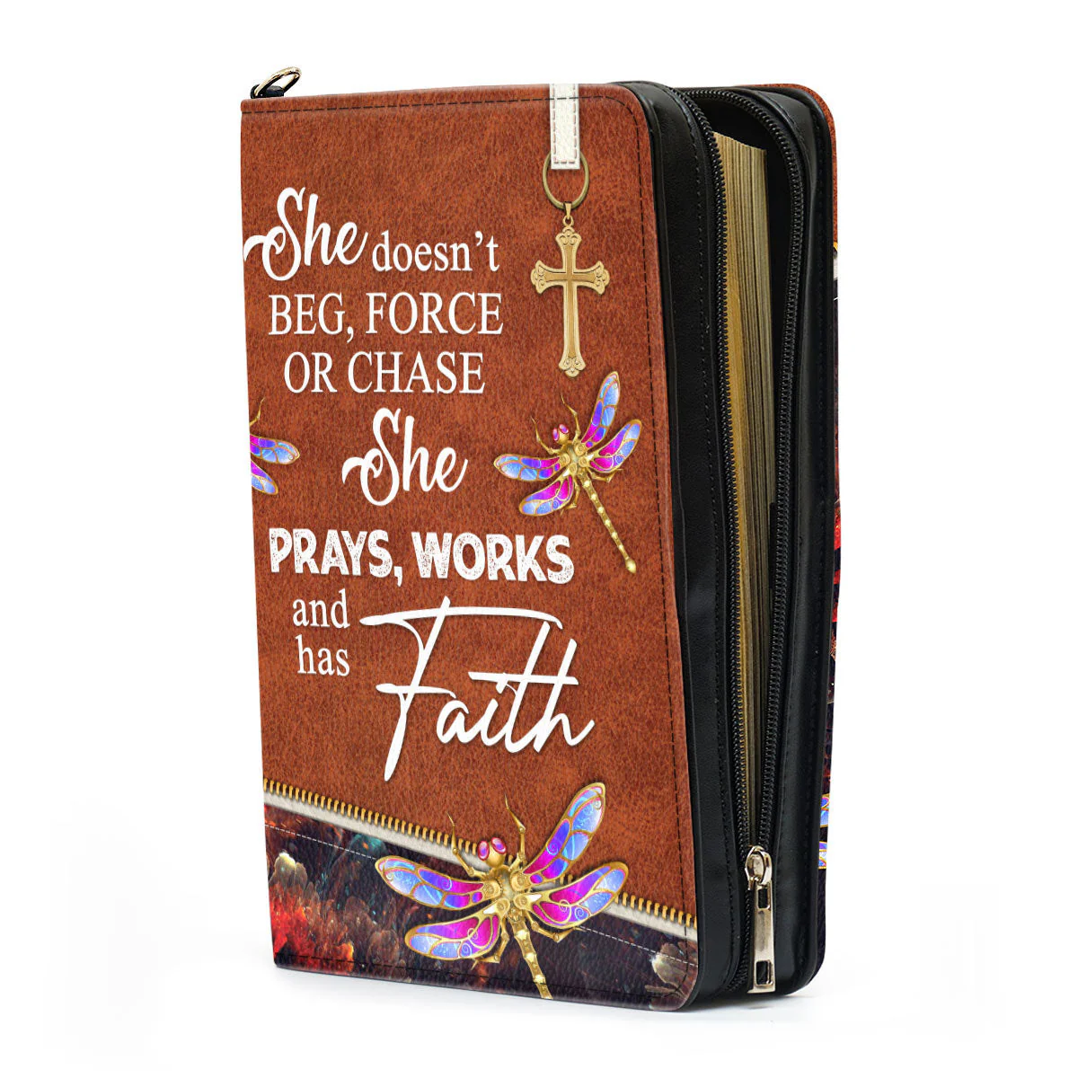 She Prays, Works, And Has Faith Pretty Dragonfly - Unique Personalized Bible Covers - AT4081413 - Image 5