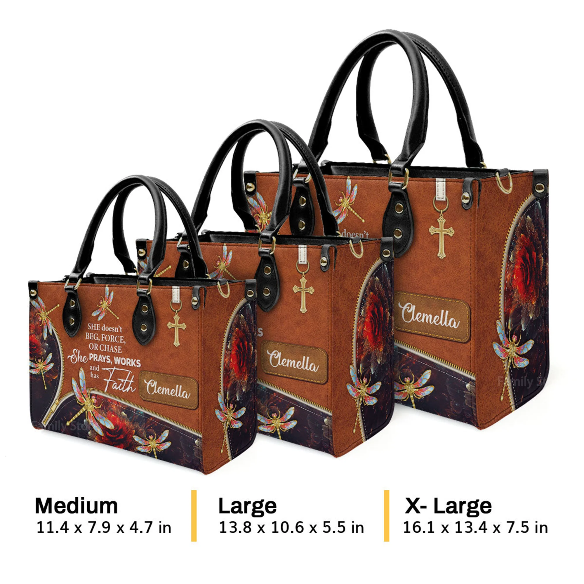 She Prays, Works, And Has Faith Pretty Dragonfly - Unique Personalized Leather Handbag - AT4081413 - Image 4