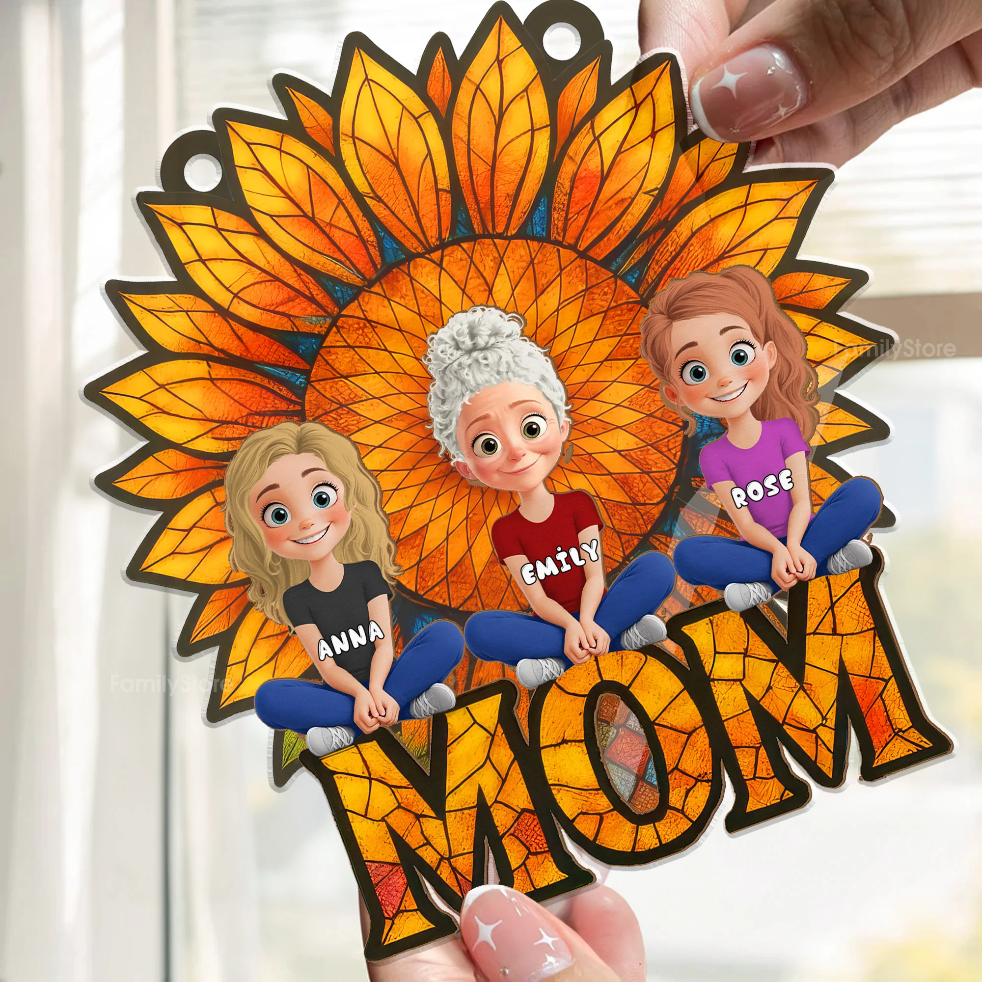 She’s The Sunshine That Holds Us Together - Personalized Window Hanging Window Hanging Suncatcher Ornament -  Gift For Mom, Grandma, Mother's Day | GR25 NA94 - Image 2