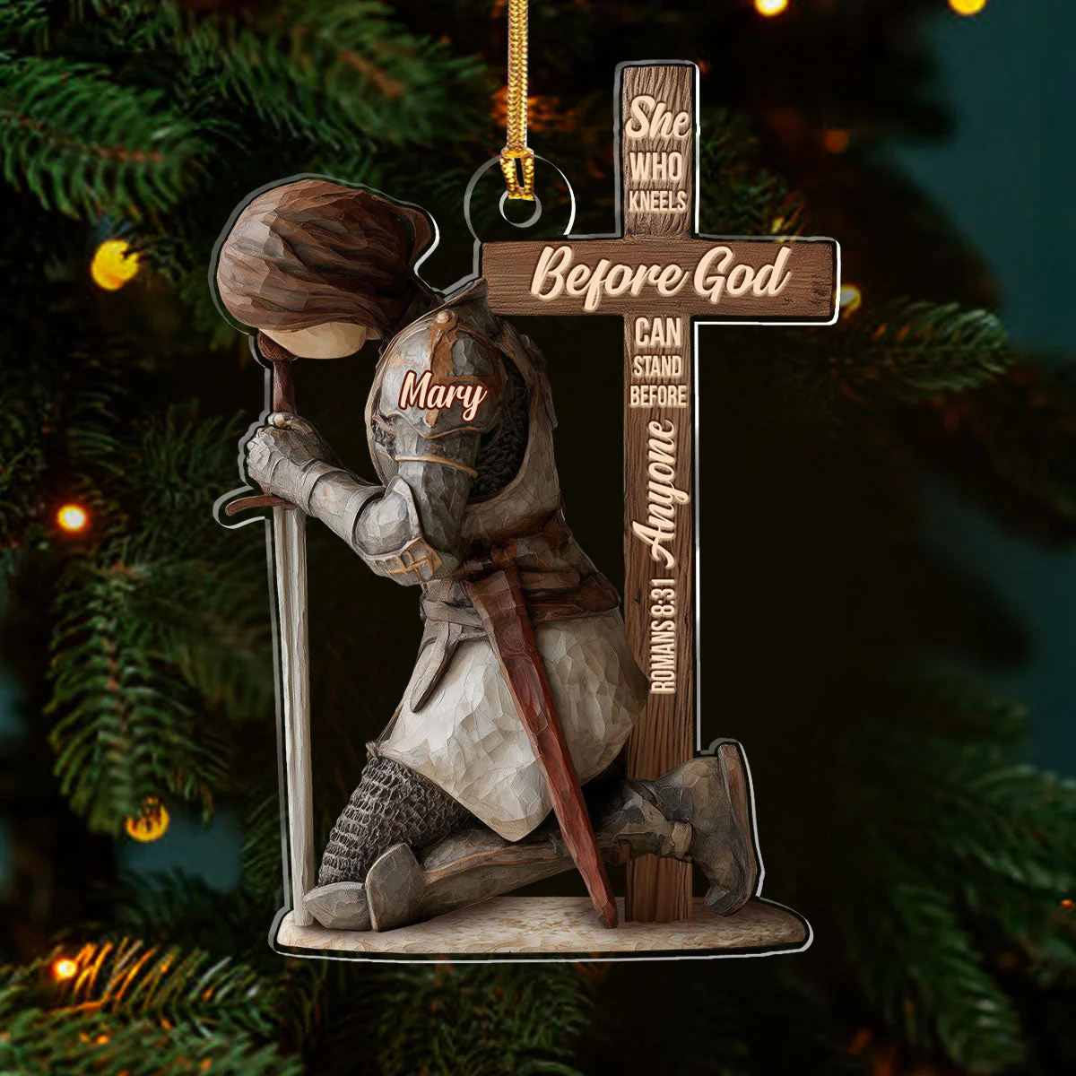 She Who Kneels Before God Can Stand Before Anyone - Personalized 1-Layer Acrylic Ornament HL128 - Image 3
