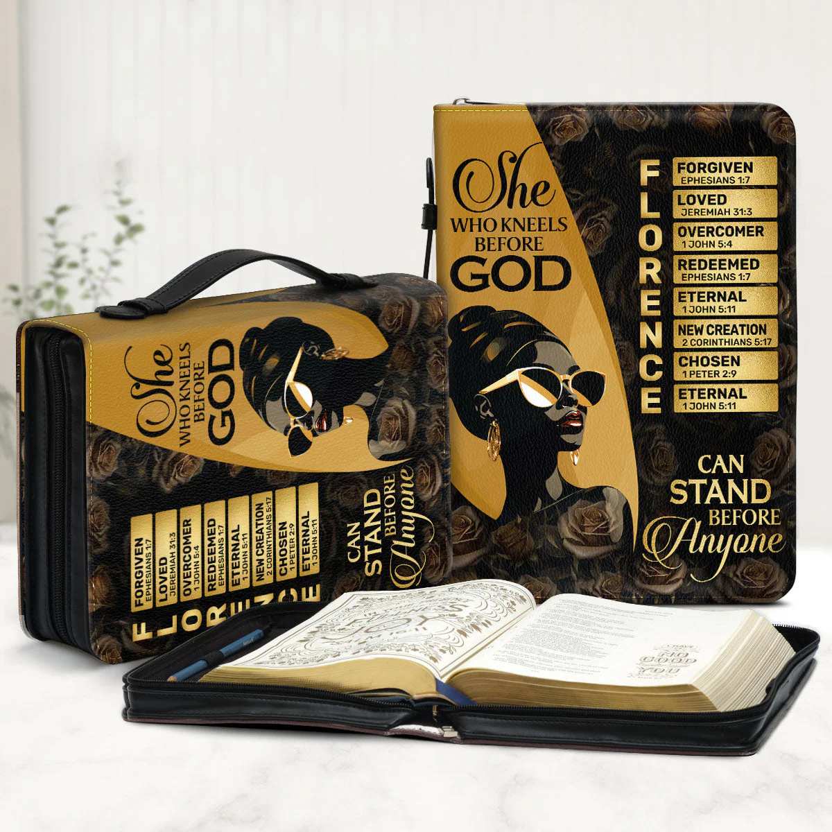 She Who Kneels Before God Can Stand Before Anyone - Personalized Bible Cover