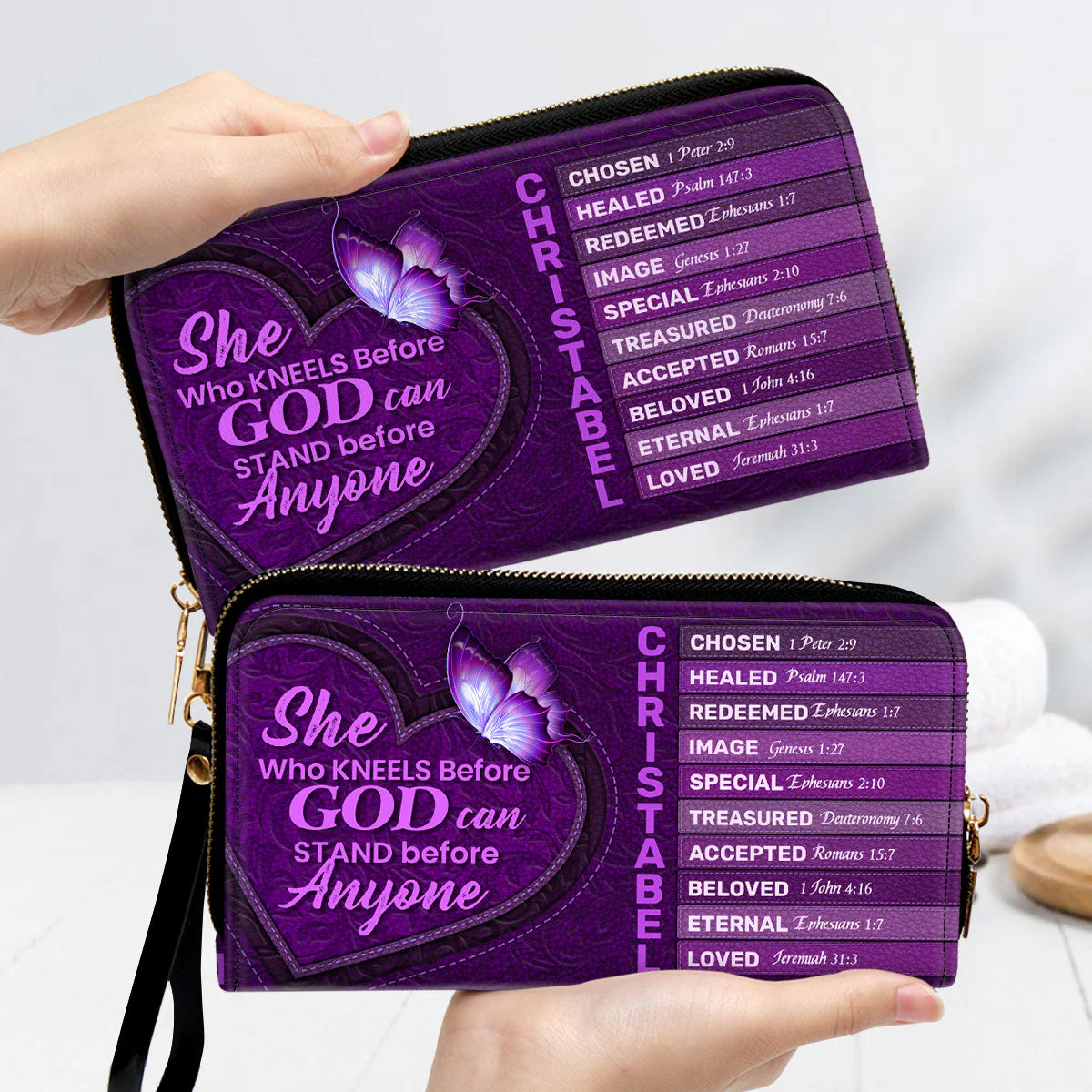 She Who Kneels Before God Can Stand Before Anyone - Personalized Clutch Purse TD118