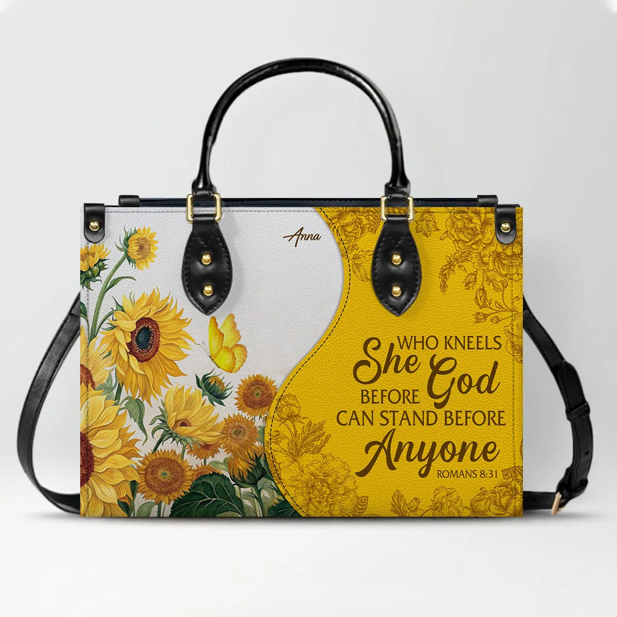 She Who Kneels Before God Can Stand Before Anyone - Personalized Leather Handbag HL128