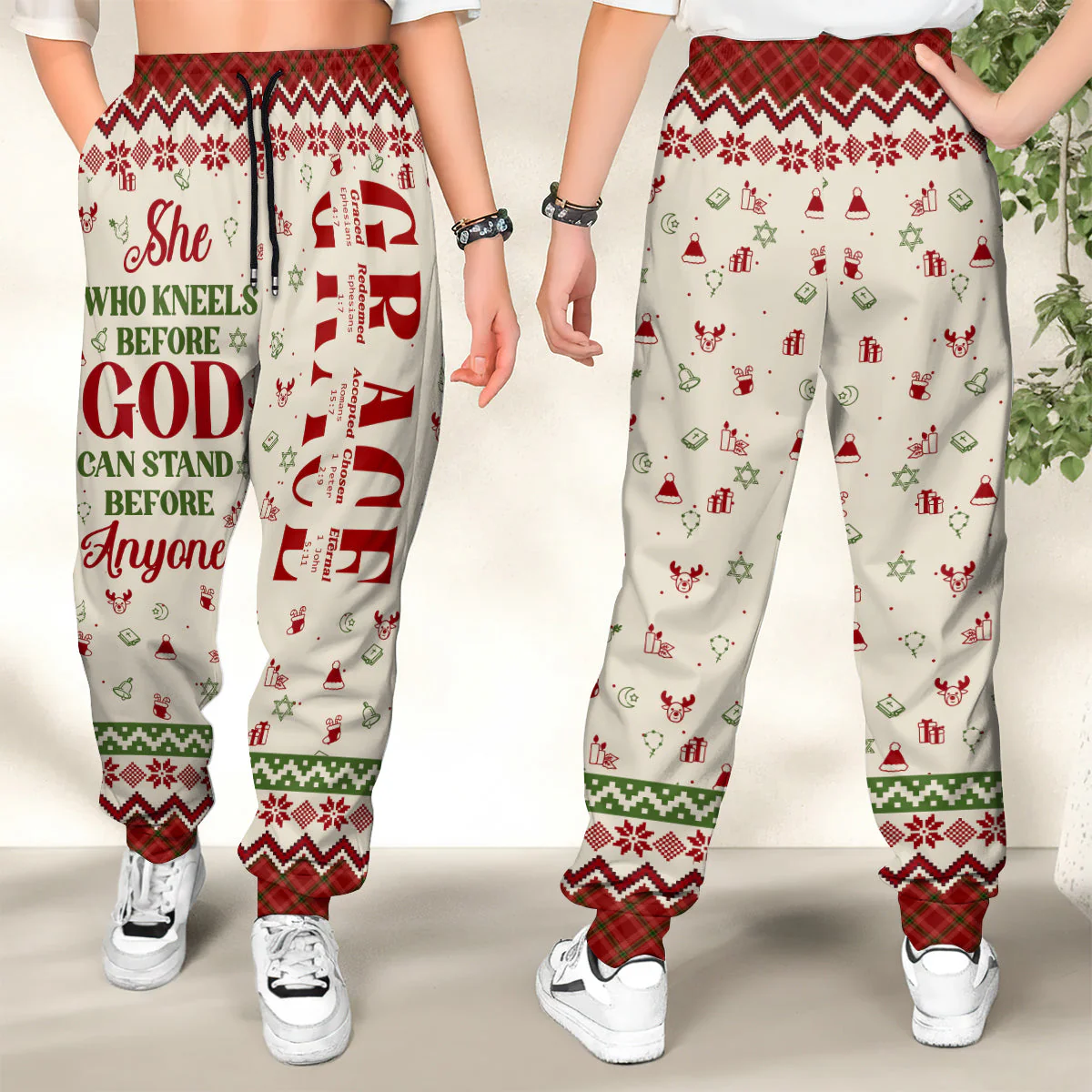 She Who Kneels Before God Can Stand Before Anyone - Personalized Sweatpants | TD118 - Image 2