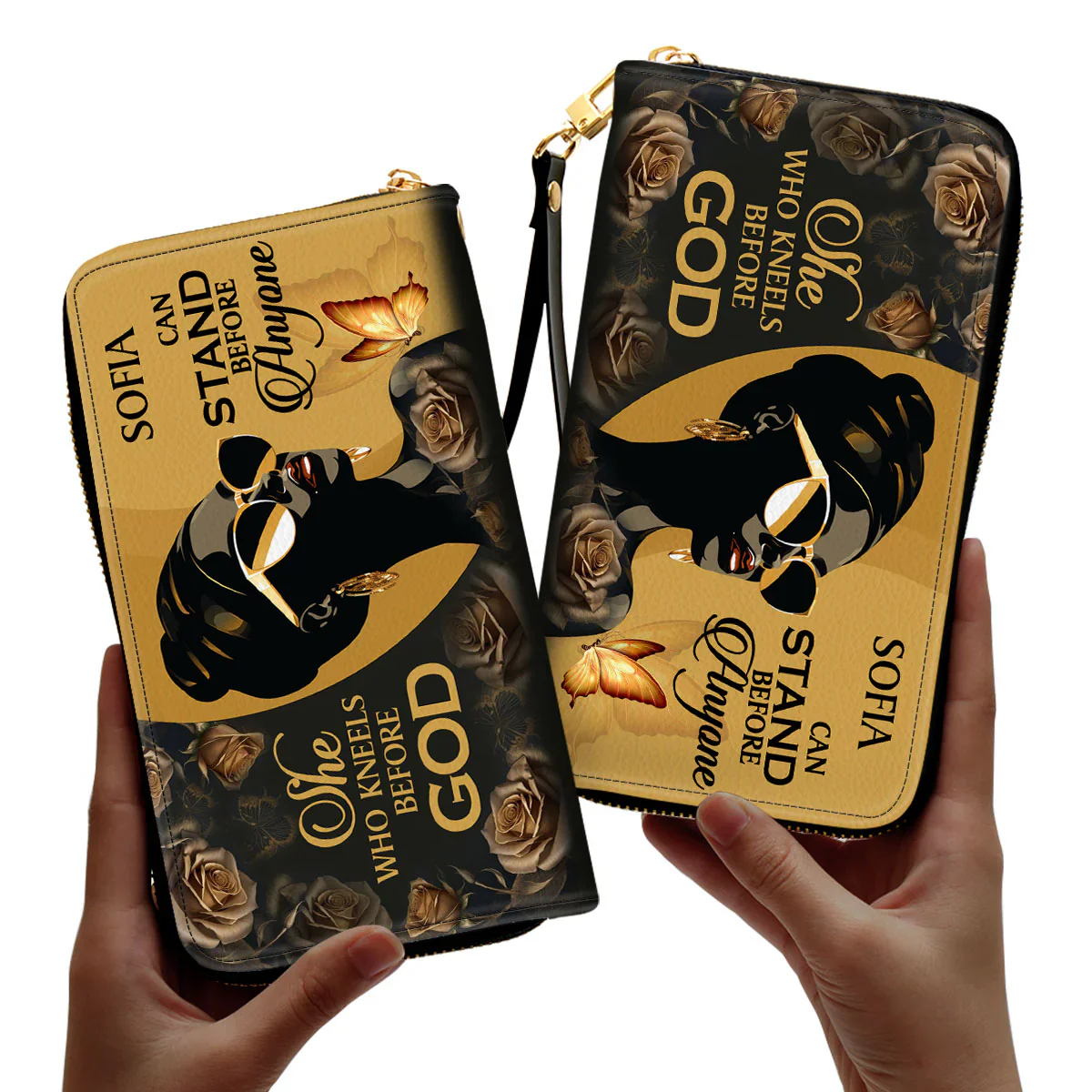 She Who Kneels Before God - Personalized Leather Clutch Purse - Christian Gift For Black Women - Image 2
