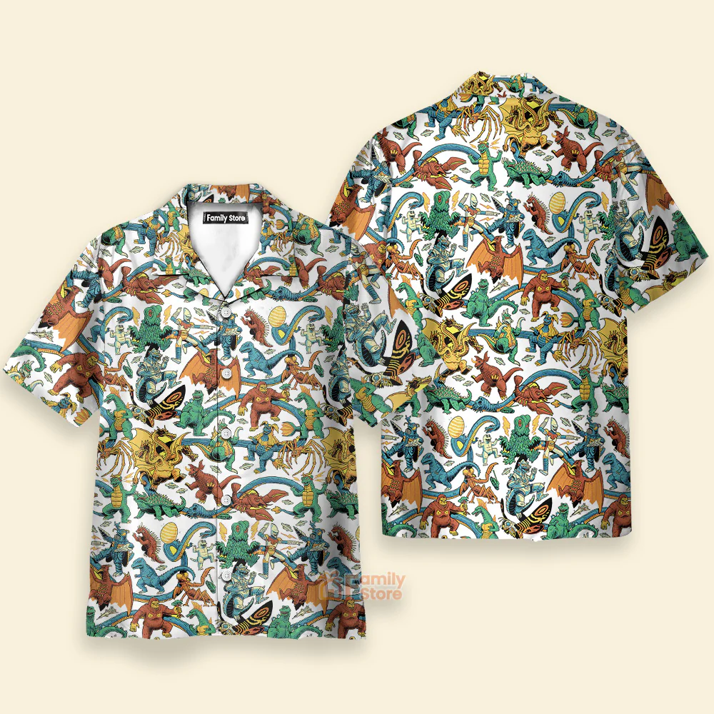 Showa Era Monsters Kaiju Battles - Hawaiian Shirt - Image 2