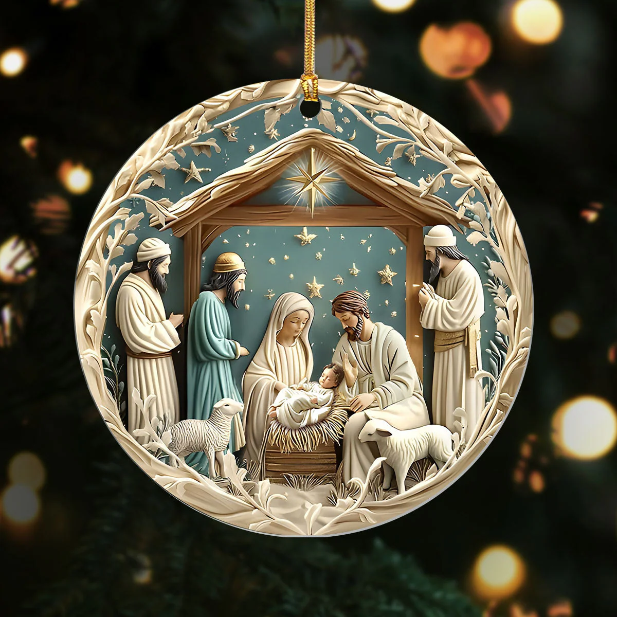 Silent Night Nativity Carved Scene - 1-Layer Acrylic Ornament TD118