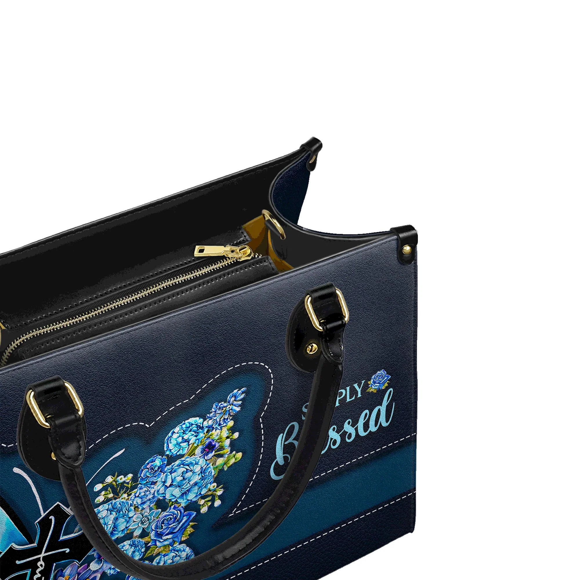 Simply Blessed Blue Butterfly & Flowers - Christian Leather Handbag - Image 5