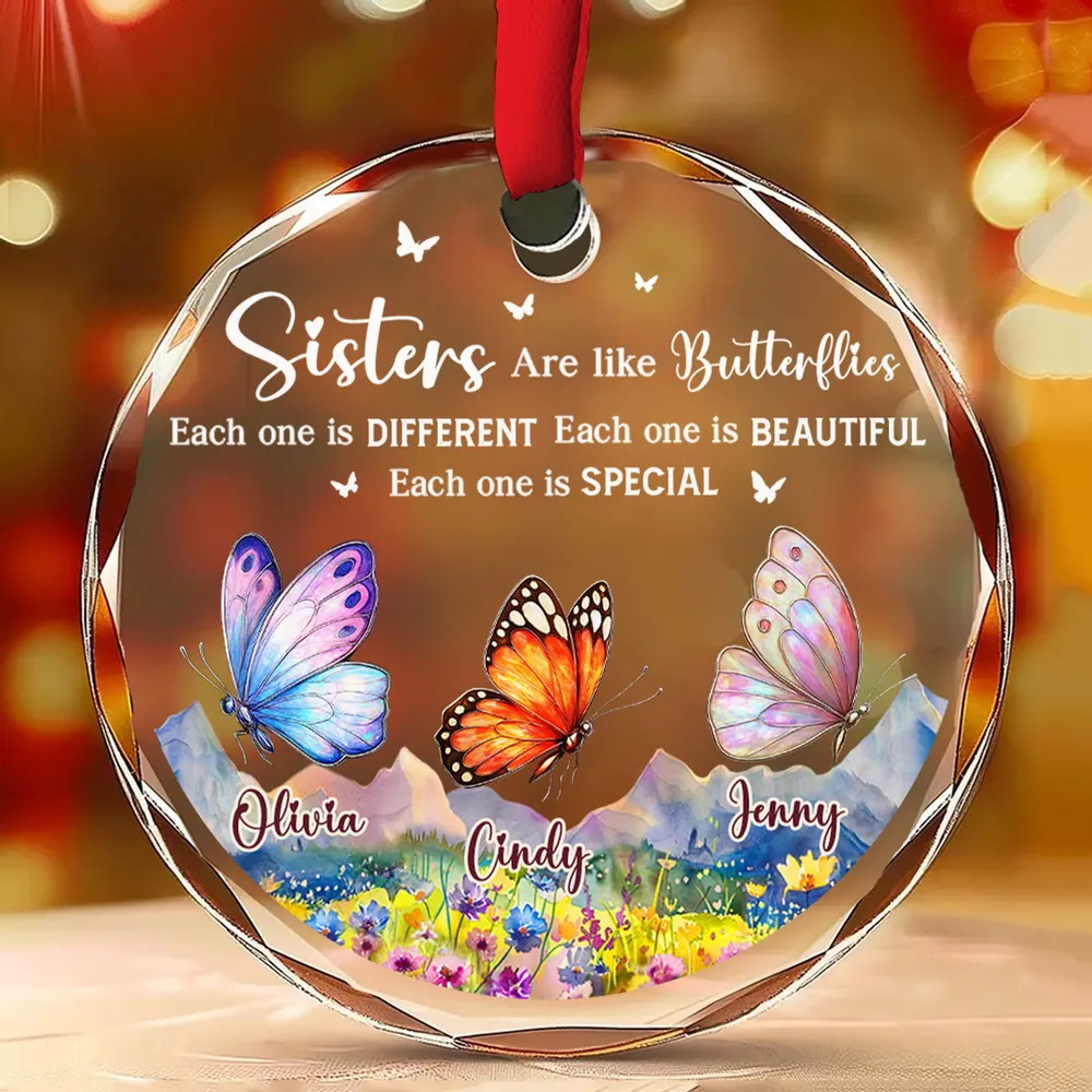 Sisters Are Like Butterflies - Personalized Custom Glass Ornament - Christmas Gift For Sister, Friend, Besties HH01 - Image 2