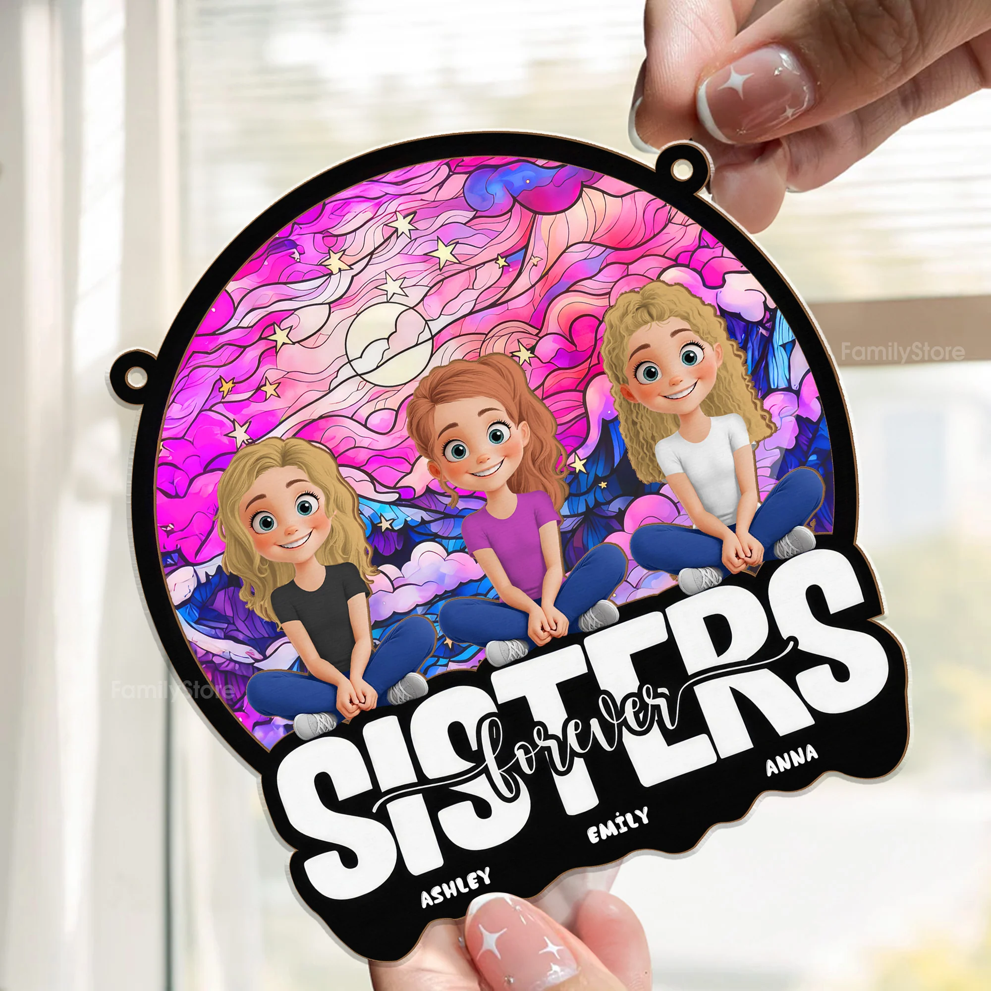 Sisters Bestie Forever New Style  - Personalized Window Hanging Window Hanging Suncatcher Ornament - GIft For Besties, Sisters, Friends | GR25 NA94 - Image 2