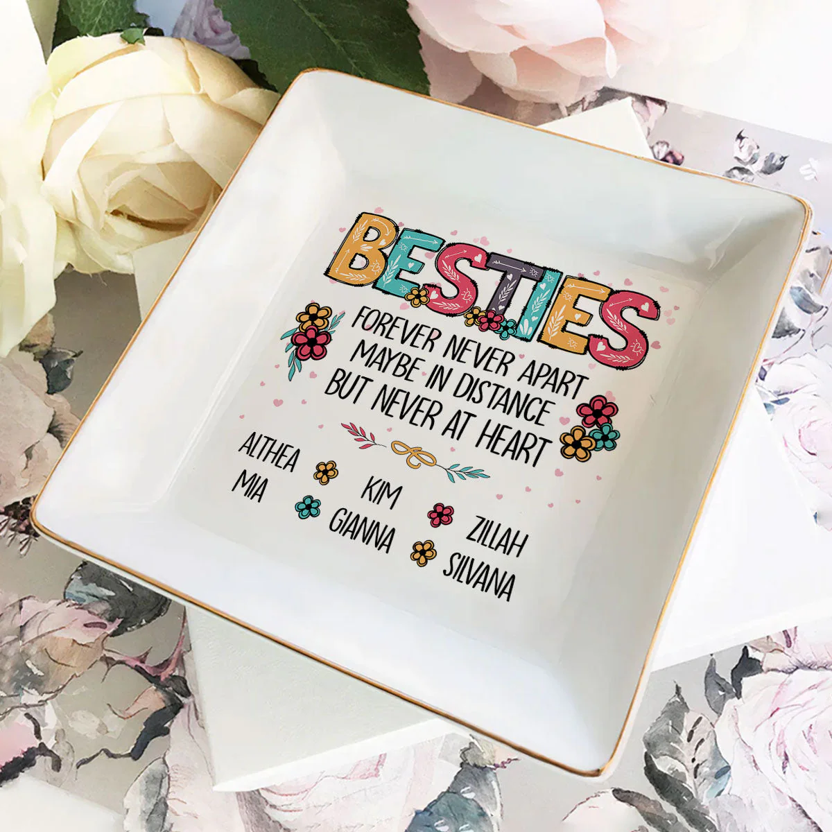 Sisters Forever Never Apart Maybe In Distance But Never At Heart - Personalized Jewelry Dish - Gift For Bestie, Sister NH96 - Image 2